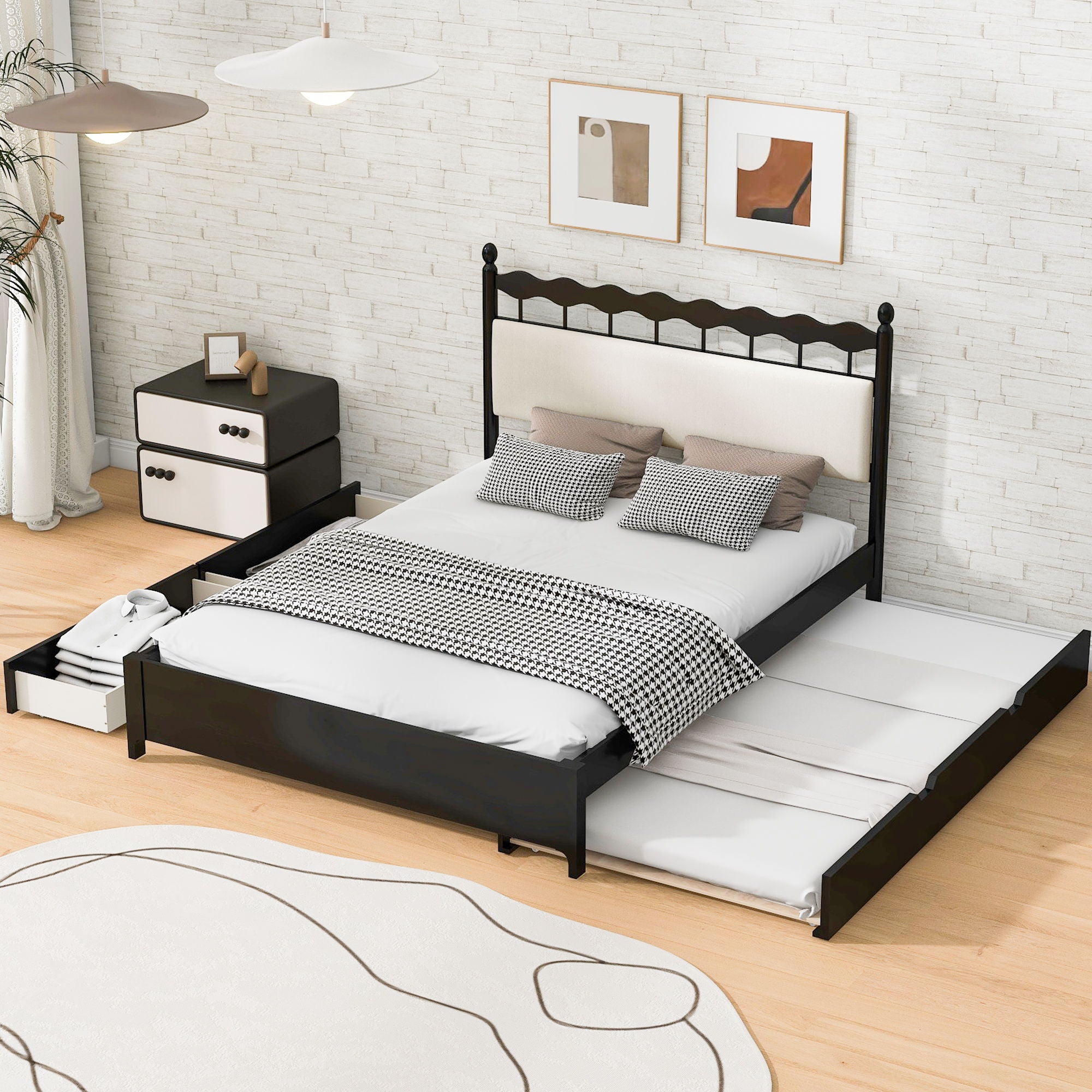 Storage Platform Bed With 2 Big Drawers & Trundle