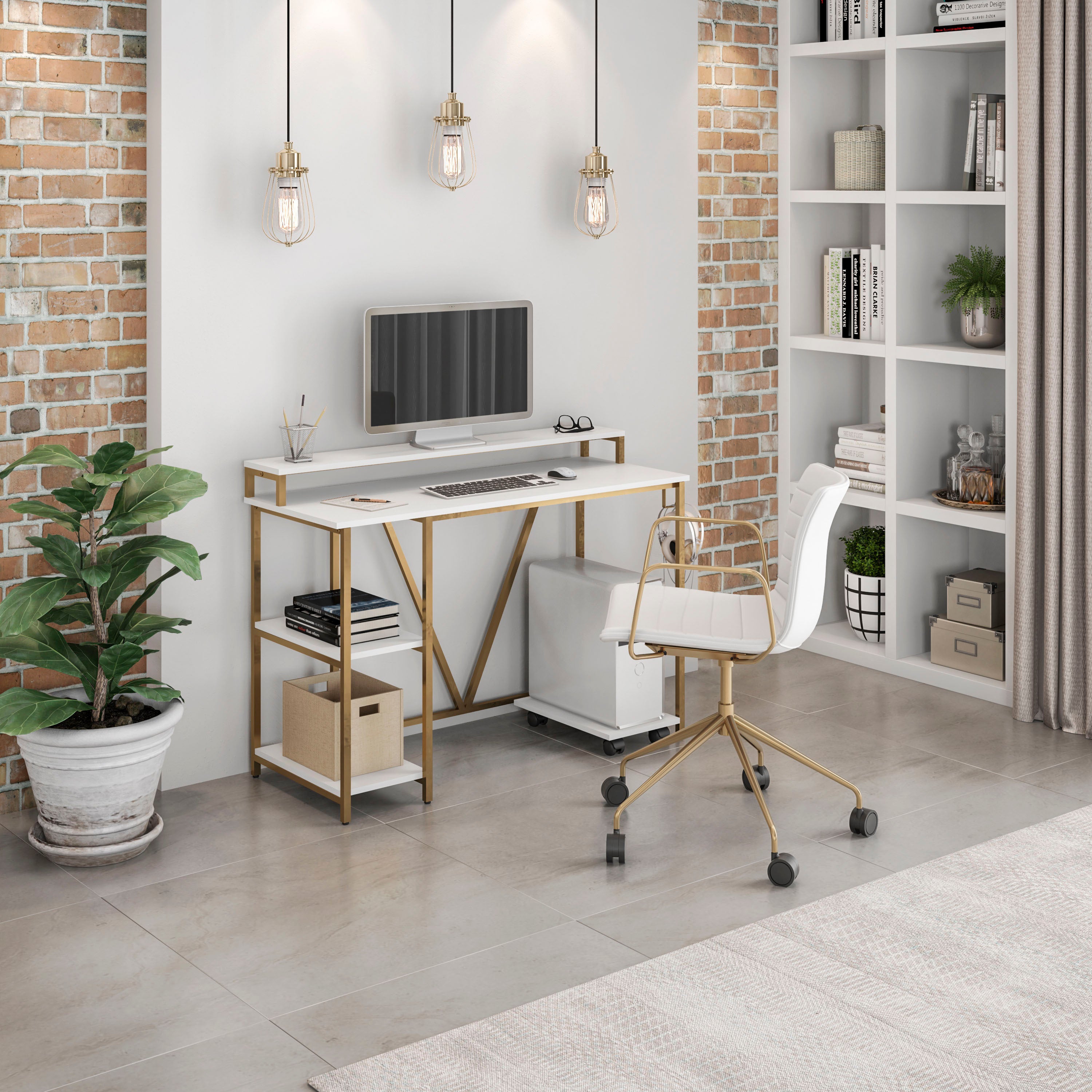 Techni Mobili Industrial Writing Desk, Gold