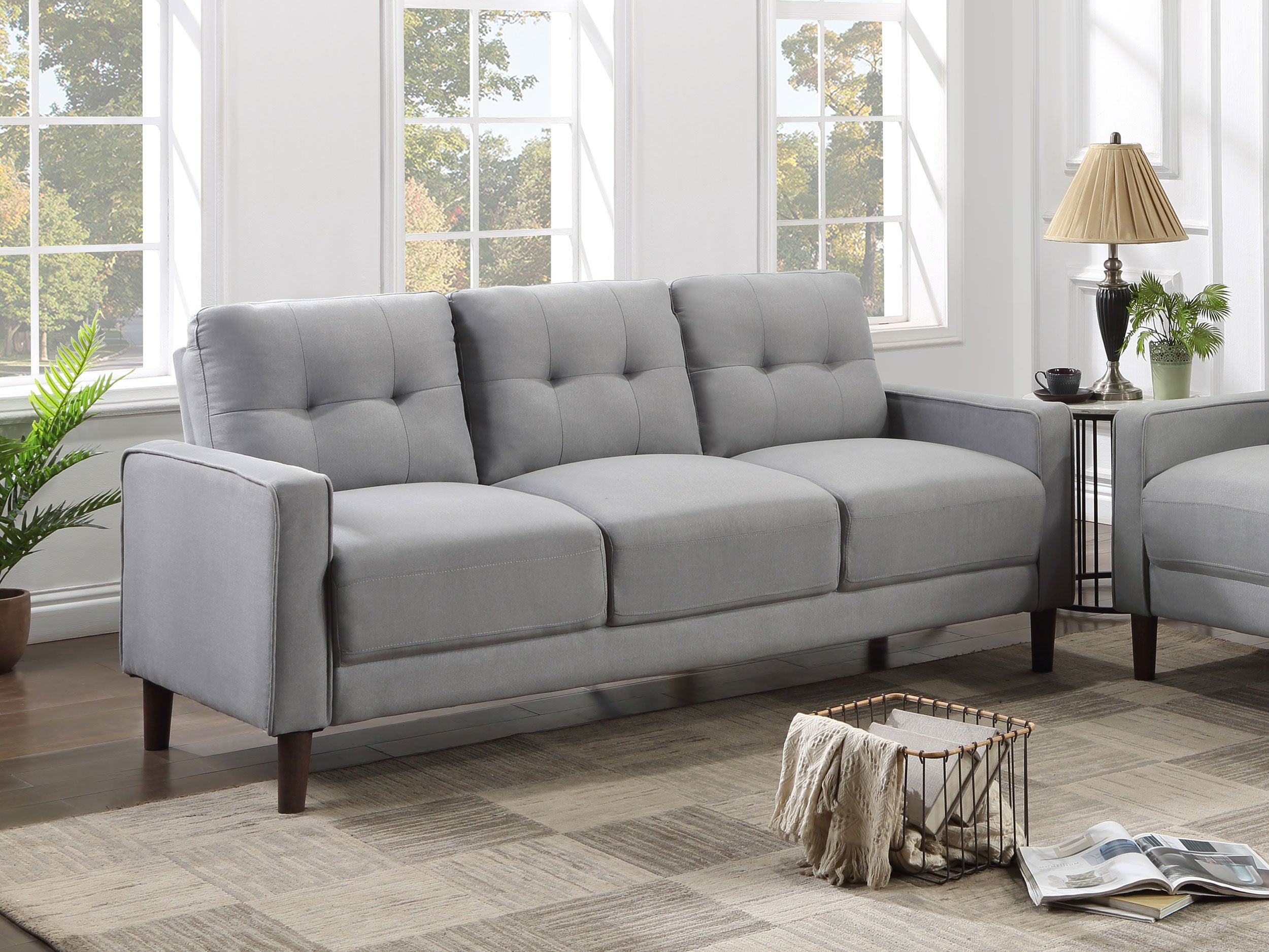 Bowen Upholstered Track Arm Tufted Sofa Grey-