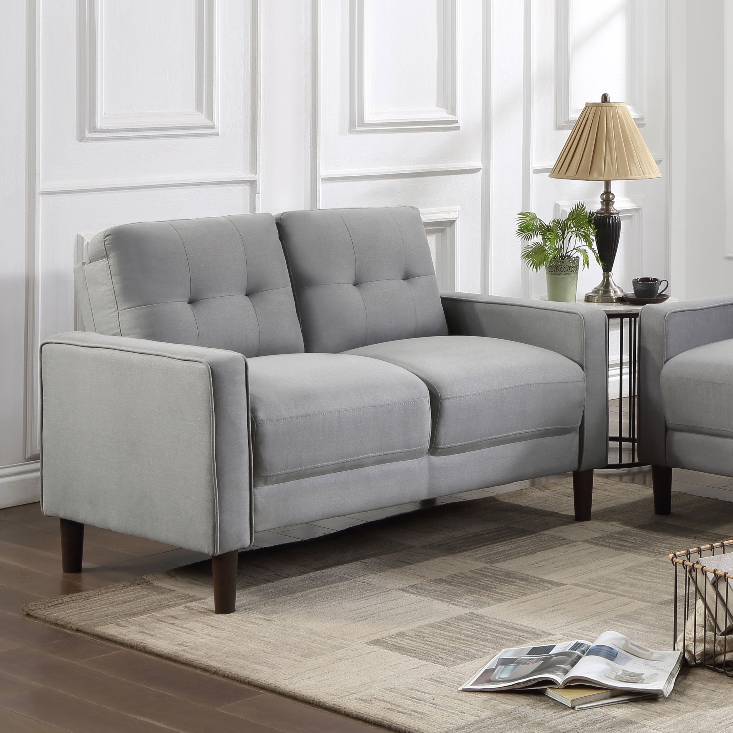 Bowen Upholstered Track Arm Tufted Loveseat Grey-