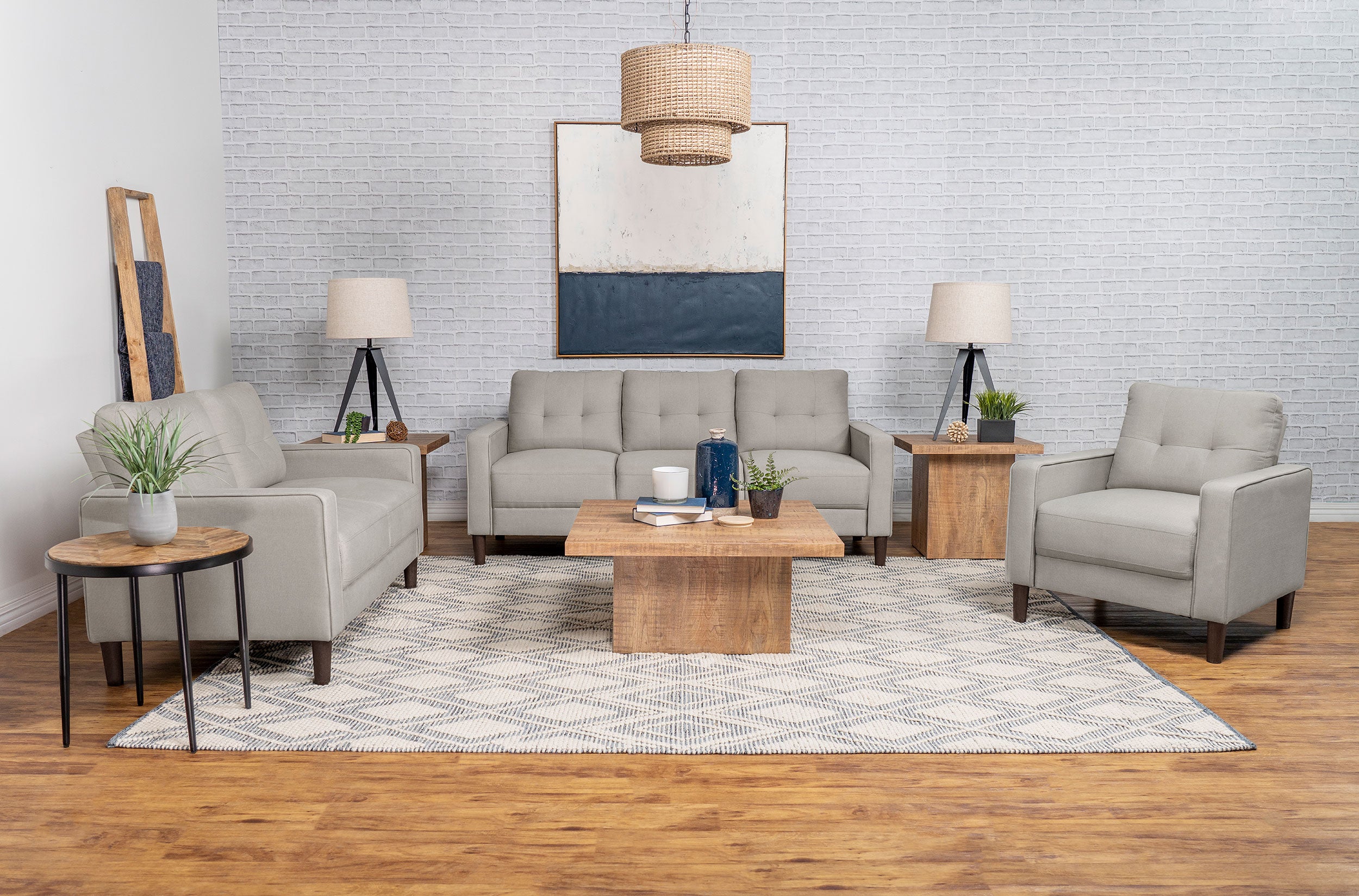 Bowen Upholstered Track Arm Tufted Accent Chair Beige-
