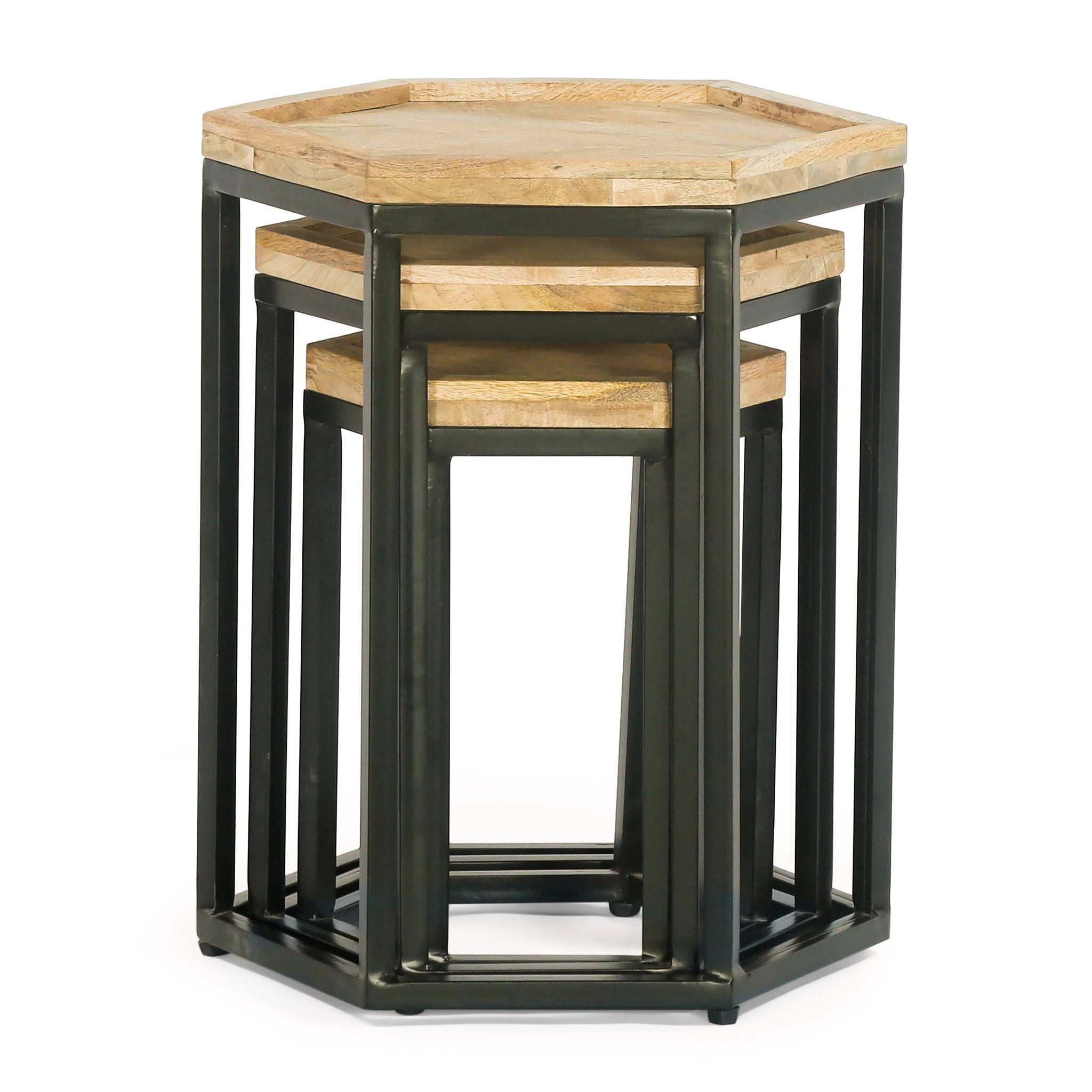 Modern Industrial End Table (Set of 3) - Black / Natural