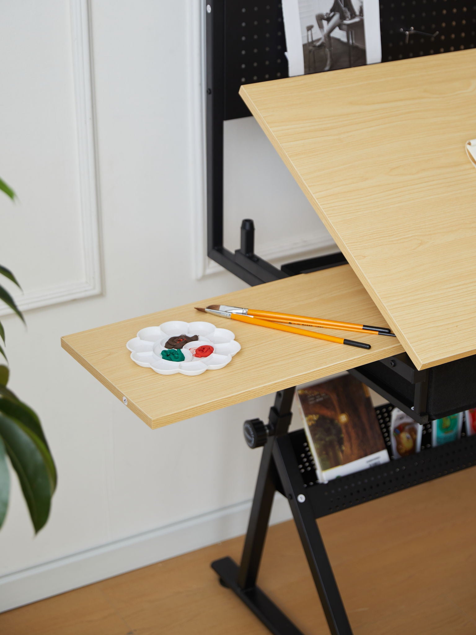Drafting Table With Metal Perforated Board Pannel - Black / Brown - Best Buy Furniture