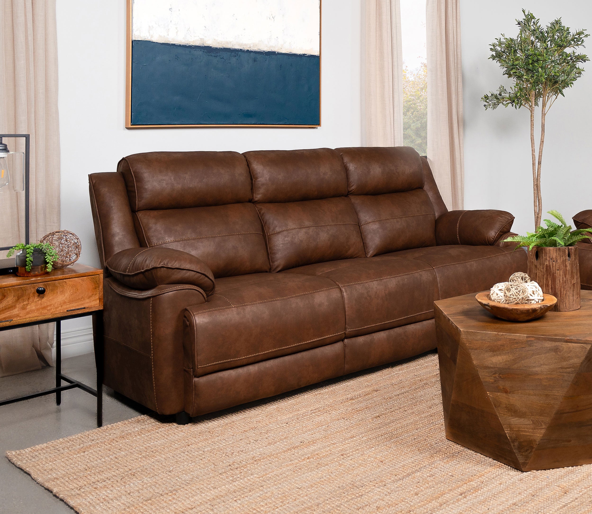 Ellington Upholstered Padded Arm Sofa Dark Brown-