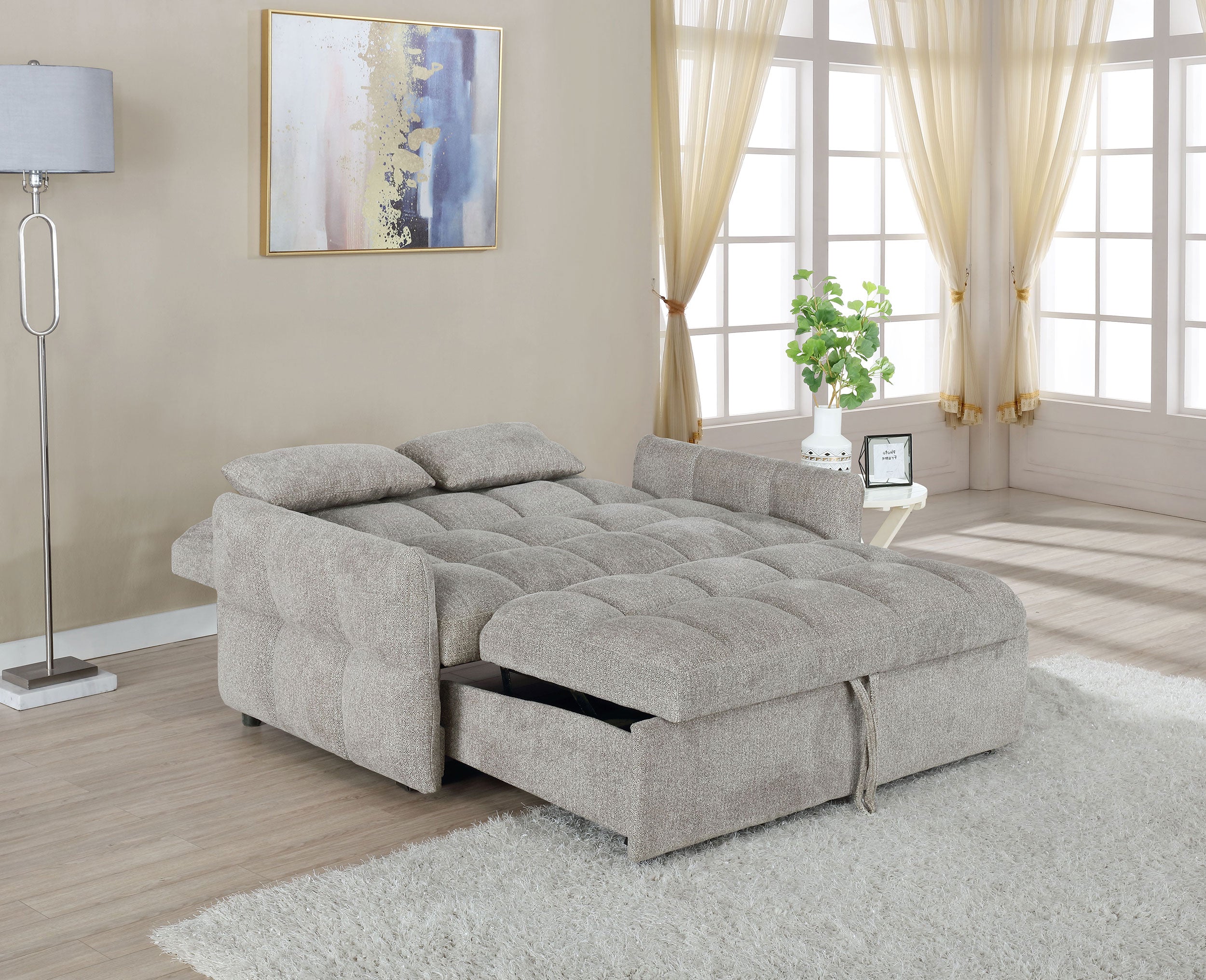 Cotswold Upholstered Convertible Sleeper Sofa Bed Light Grey-CoasterEssence