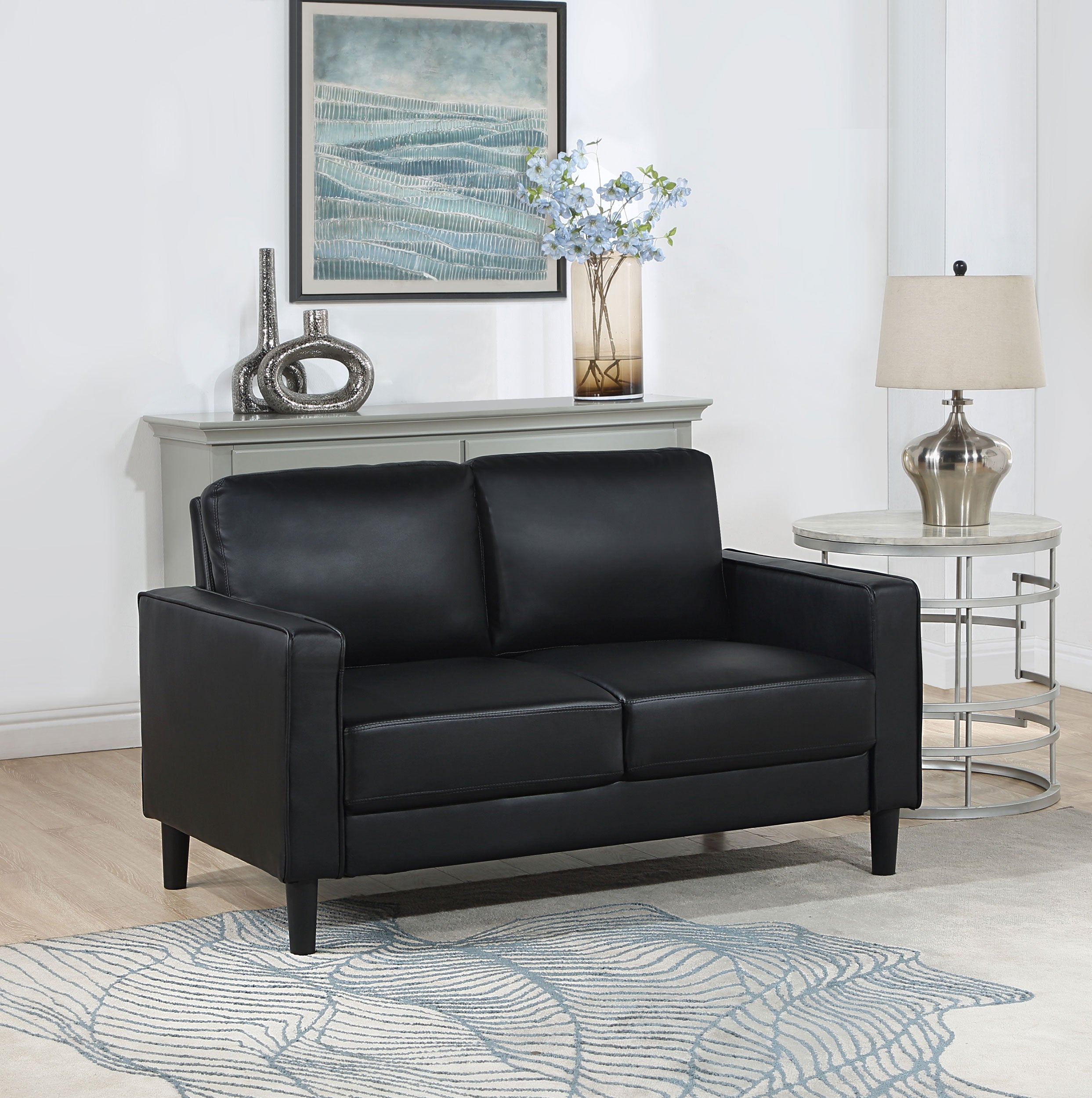 Ruth Upholstered Track Arm Loveseat Black-