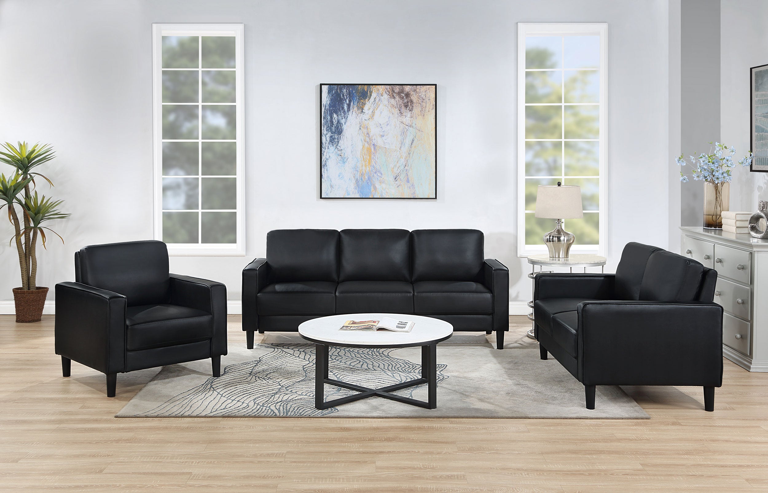 Ruth Upholstered Track Arm Loveseat Black-