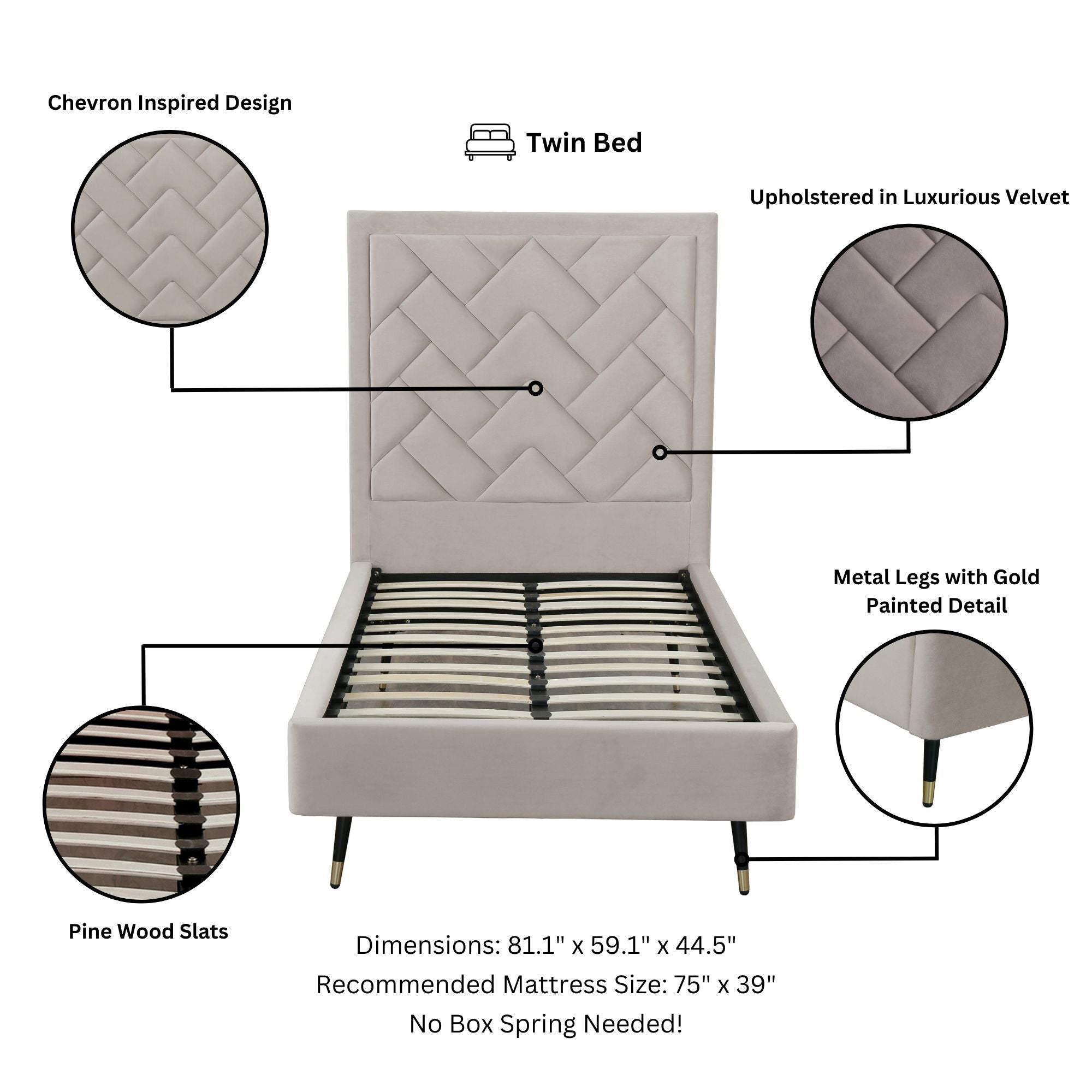 Crosby - Bed With Upholstered Headboard And Slats