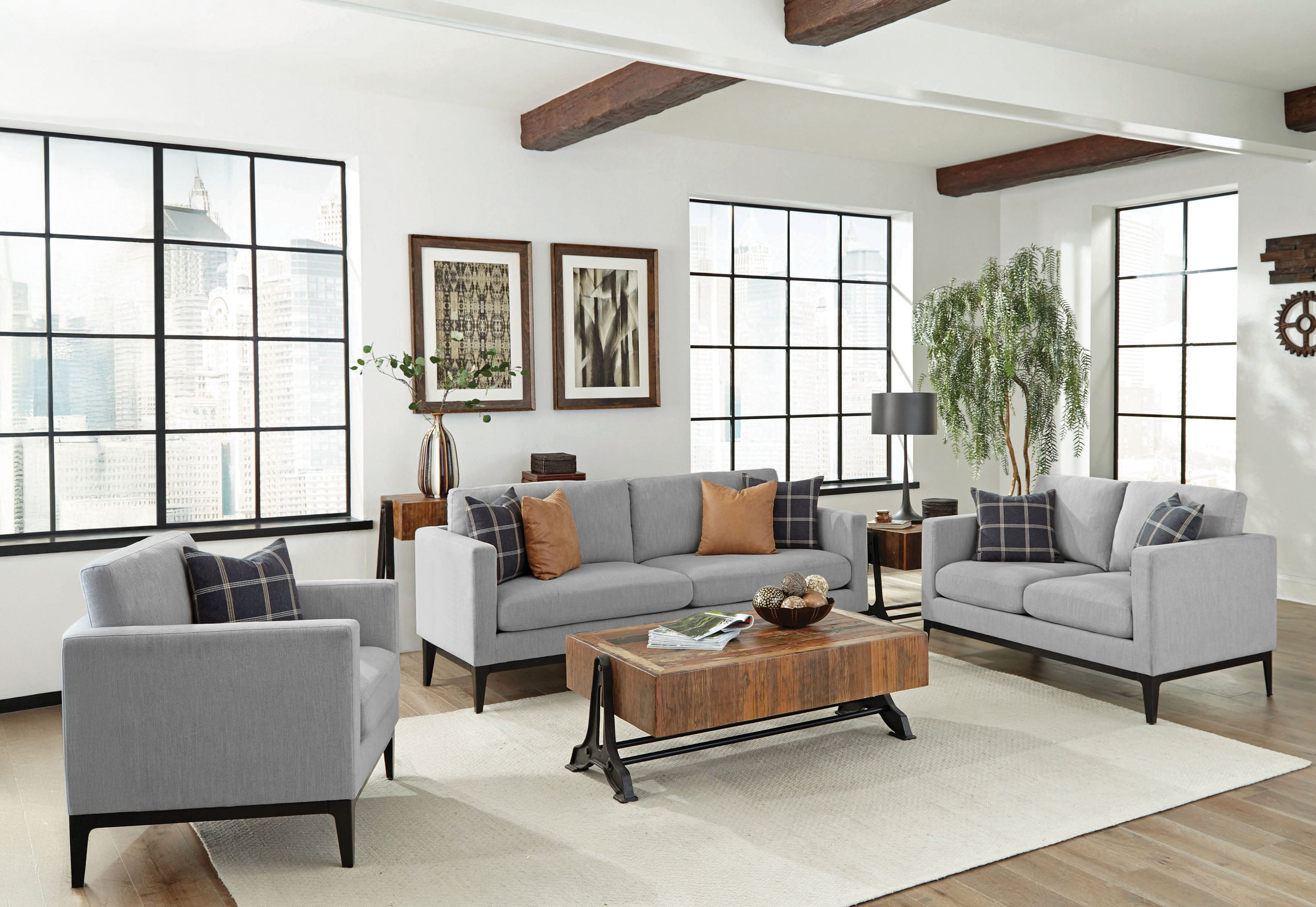 Apperson Upholstered Track Arm Loveseat Light Grey-CoasterElevations