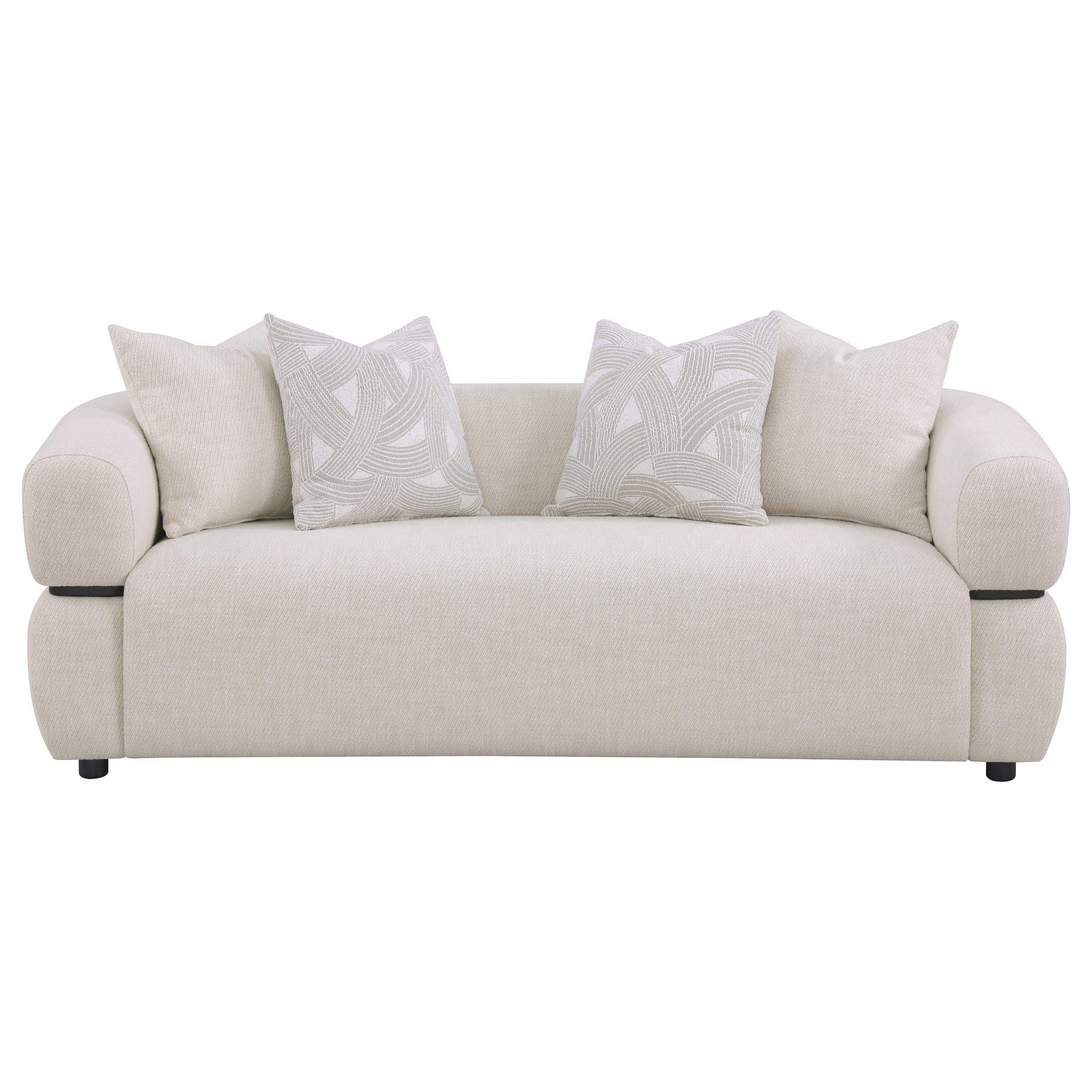 Jeanette 84-inch Fabric Upholstered Round Arm Sofa Beige-