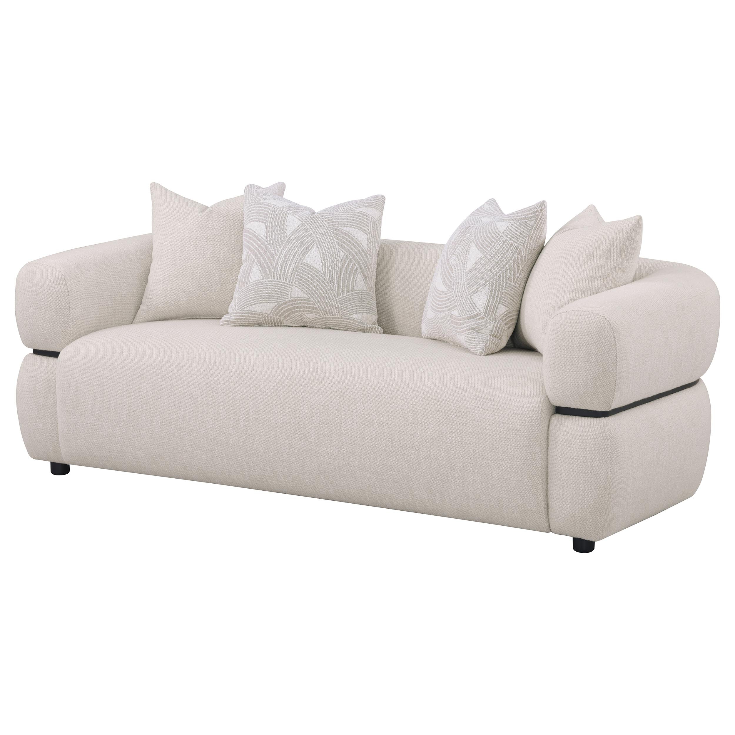Jeanette 84-inch Fabric Upholstered Round Arm Sofa Beige-