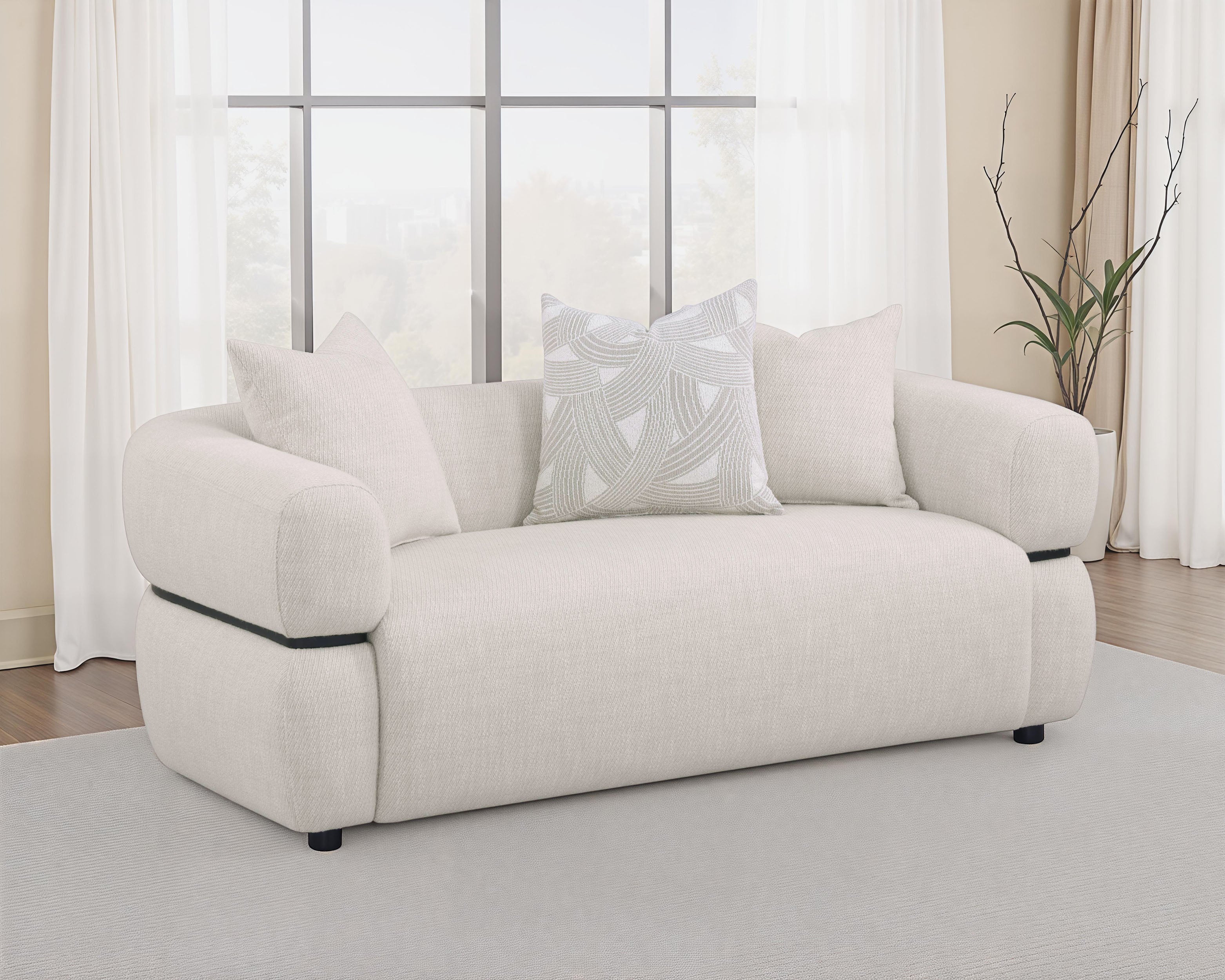 Jeanette 73-inch Fabric Upholstered Round Arm Loveseat Beige-