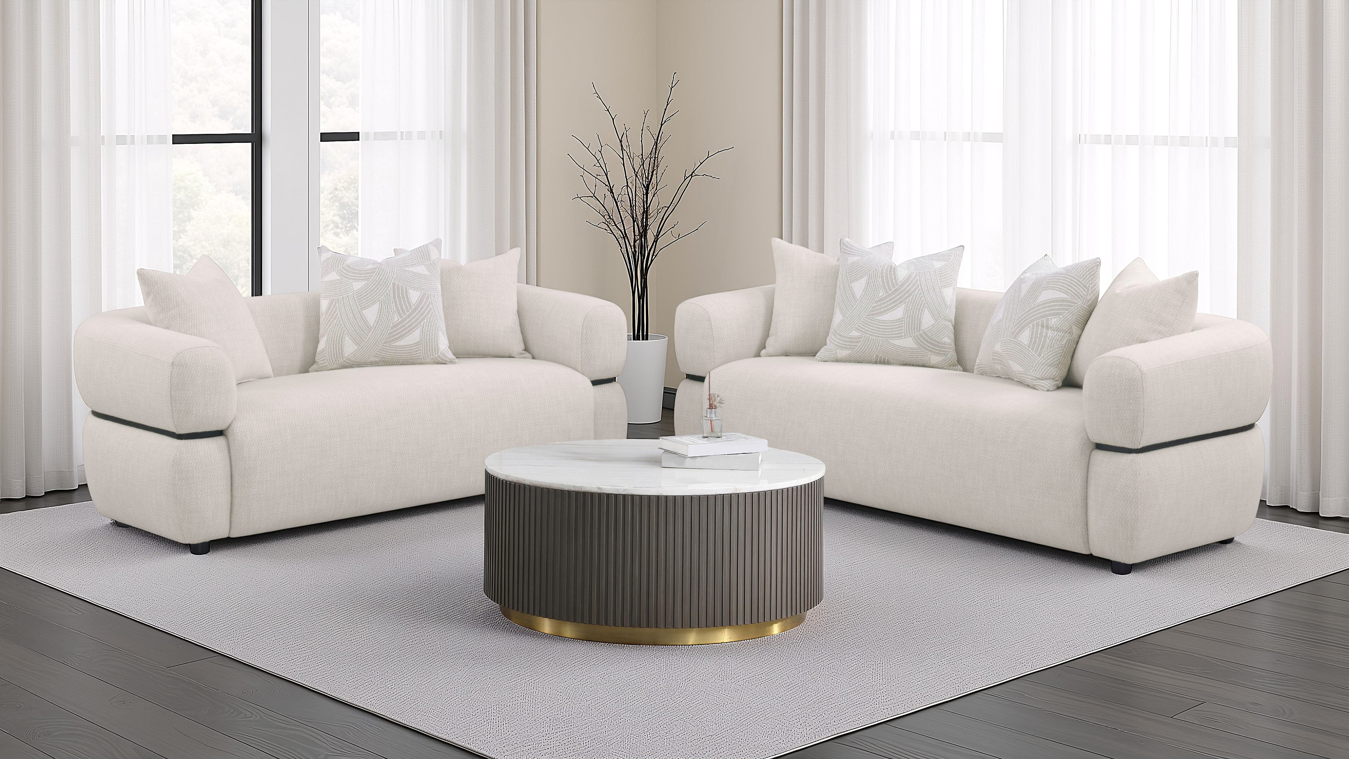 Jeanette 73-inch Fabric Upholstered Round Arm Loveseat Beige-