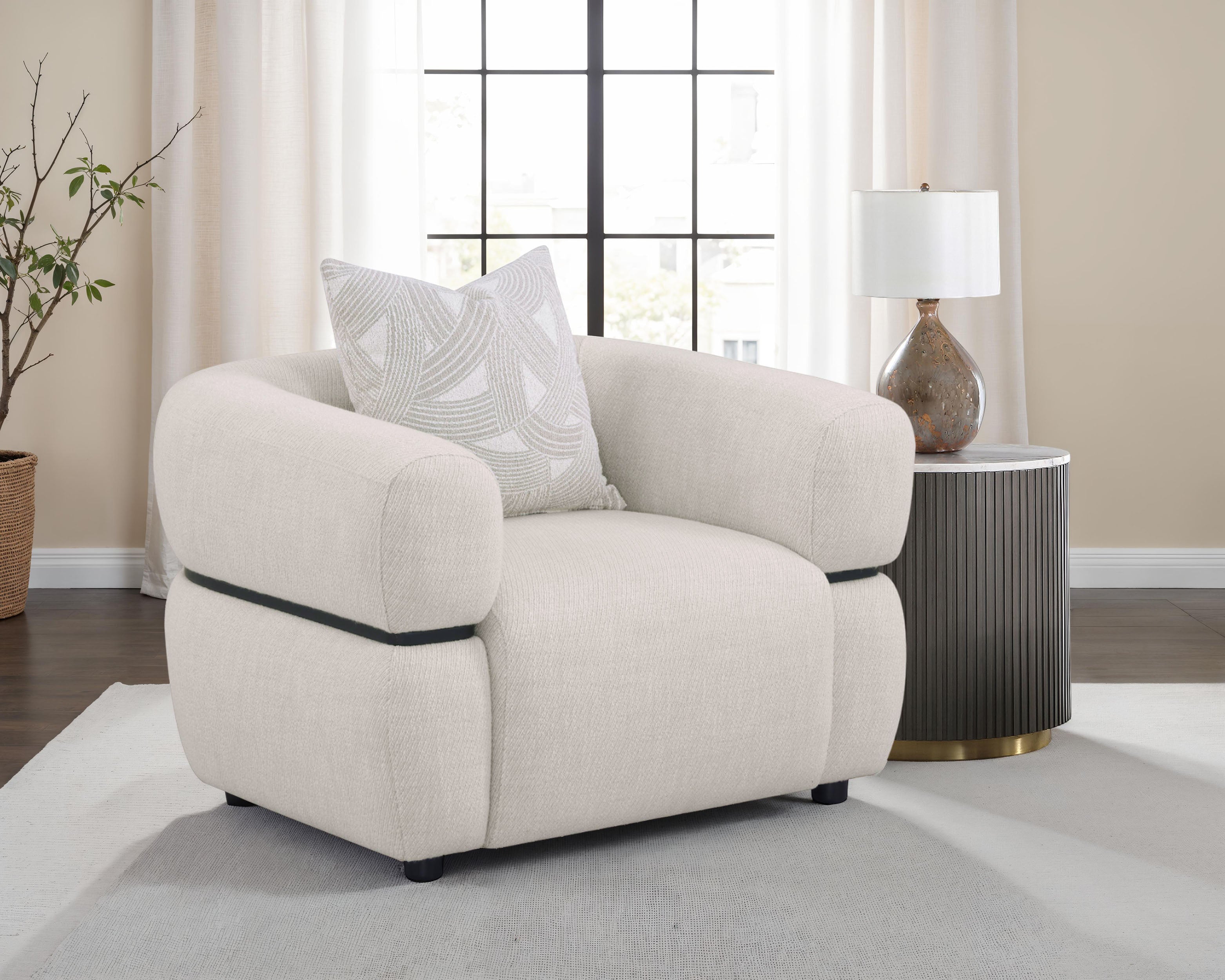Jeanette Fabric Upholstered Round Arm Accent Chair Beige-
