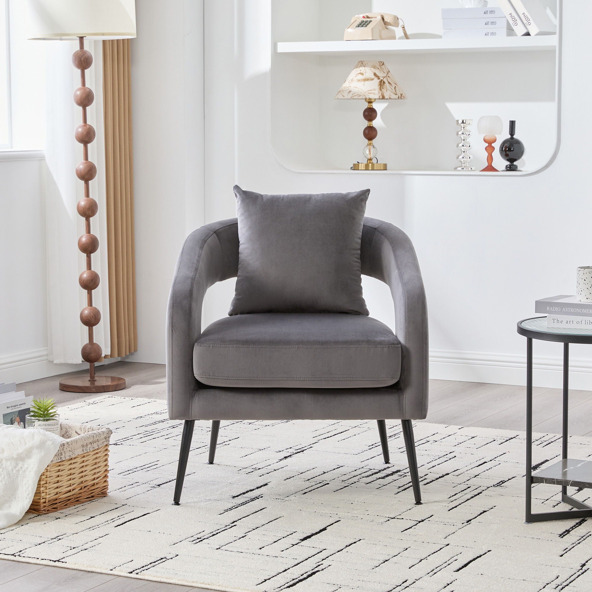 Open Back Accent Chair, Round Sofa Lounge Armchair - Charcoal