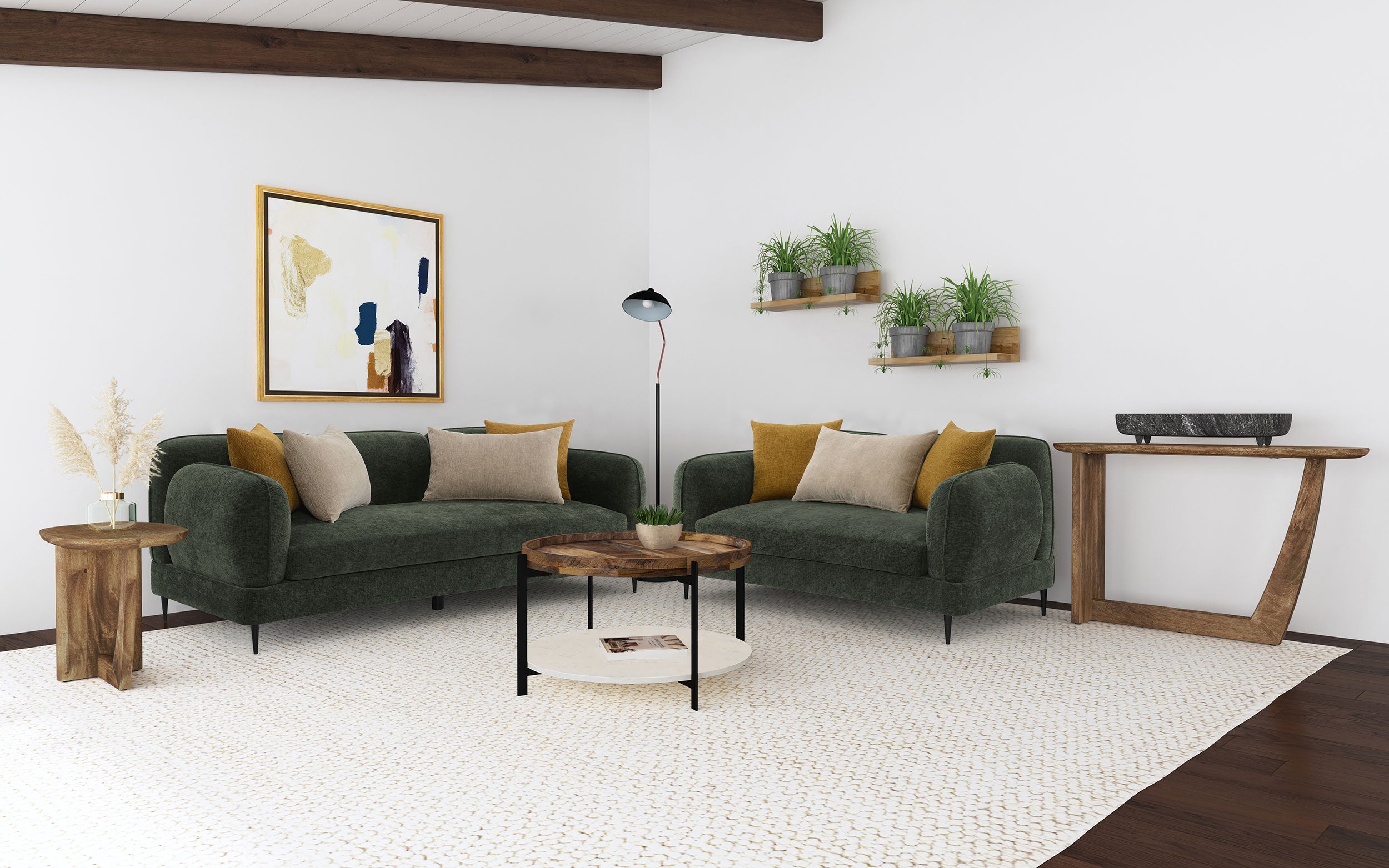 Jade 2-piece Chenille Upholstered Sofa Set Green-