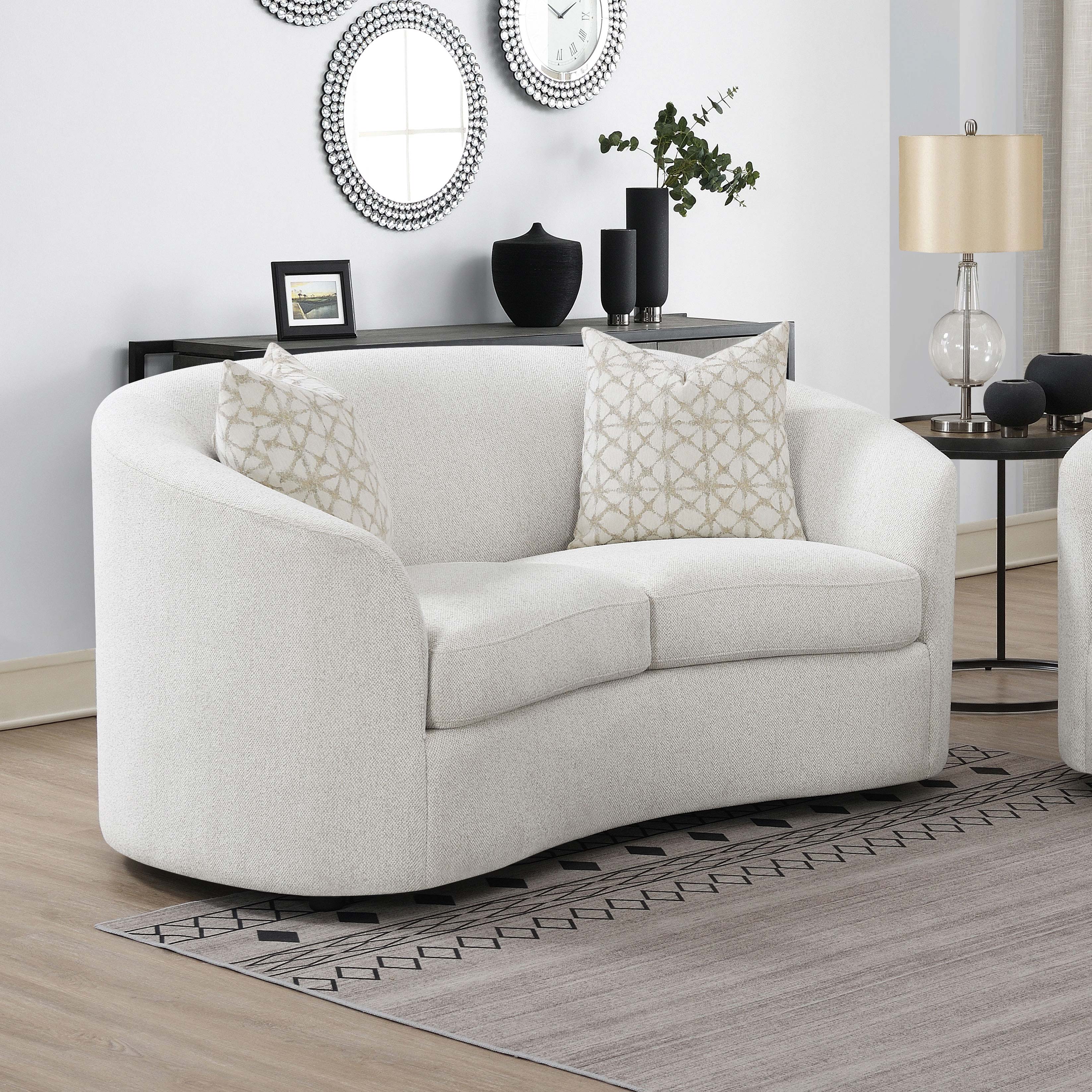 Rainn Boucle Upholstered Sloped Arm Loveseat Latte-CoasterEssence