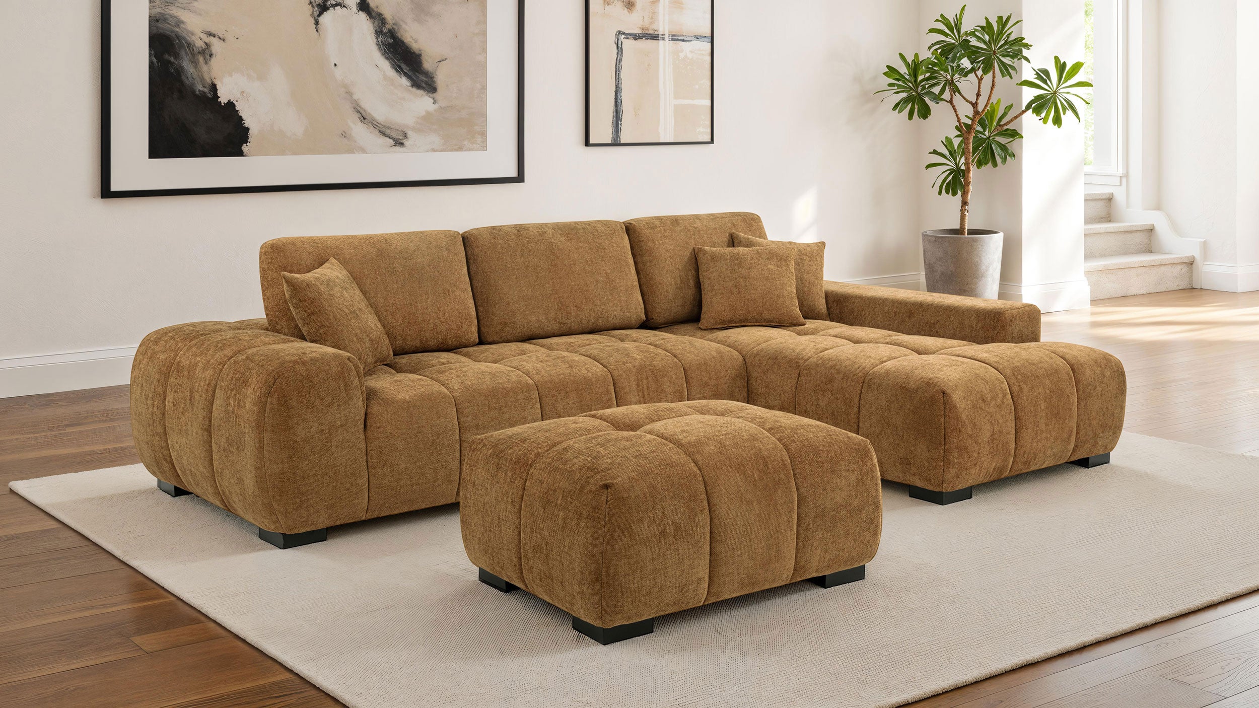 Octavia Upholstered Rectangular Ottoman Amber-
