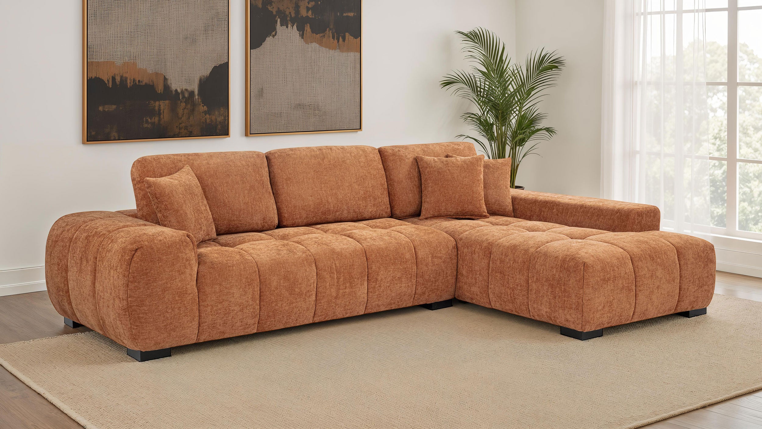 Octavia Upholstered Sectional Chaise Sofa Orange-