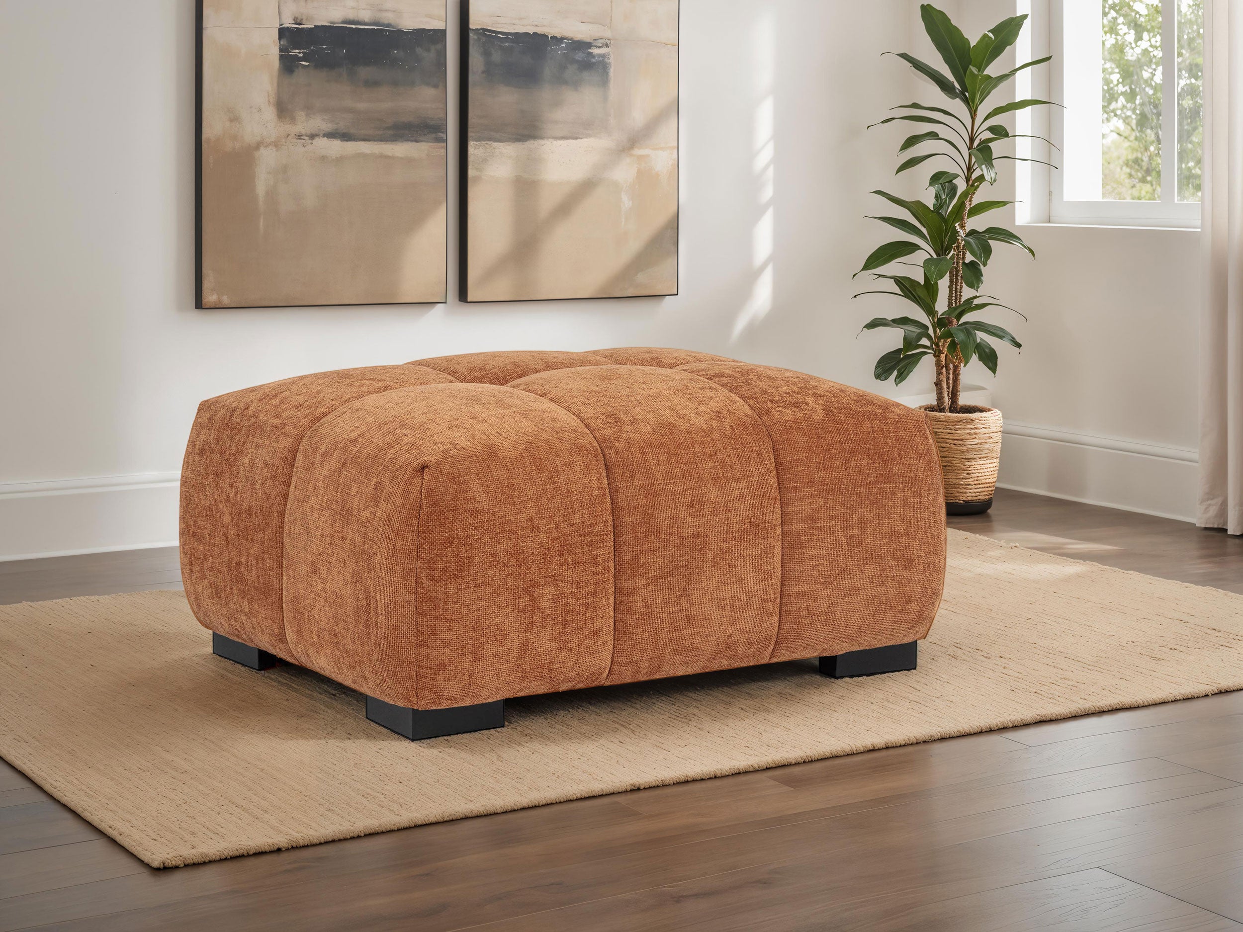 Octavia Upholstered Rectangular Ottoman Orange-