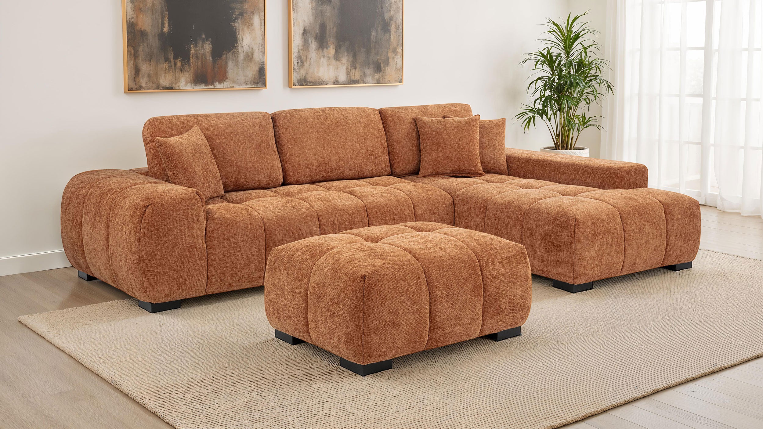 Octavia Upholstered Rectangular Ottoman Orange-