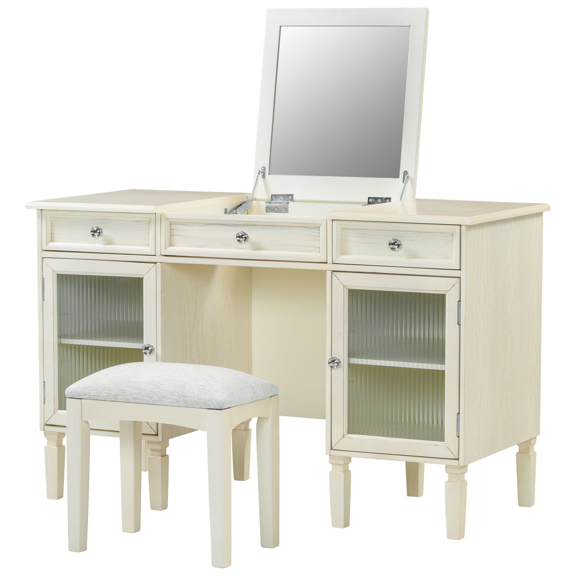 Multi Functional 2 In 1 Vanity Desk With Flip Top Mirror Material - White Oak - Best Buy Furniture