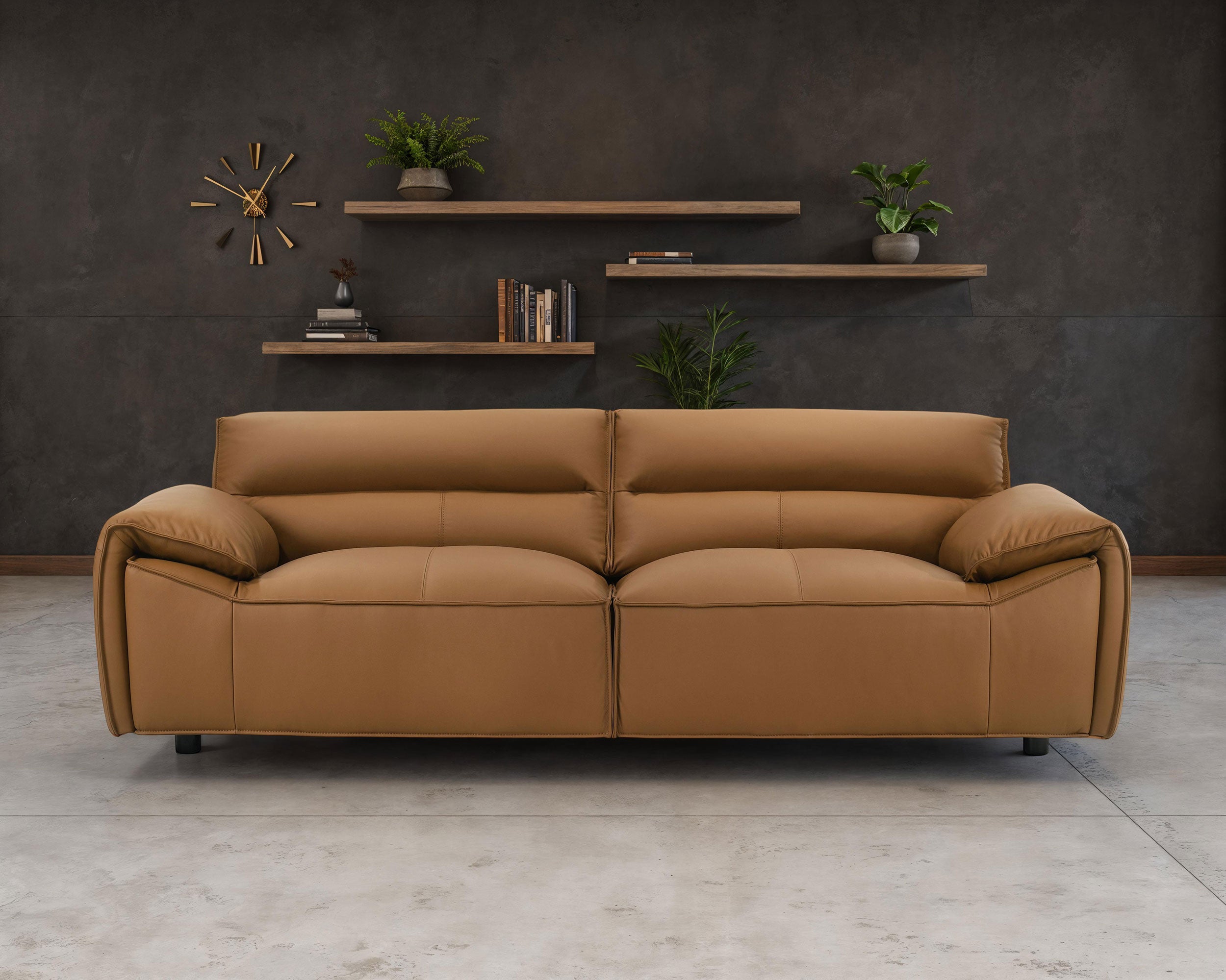 Buxton Top Grain Leather Upholstered Sofa Orange-