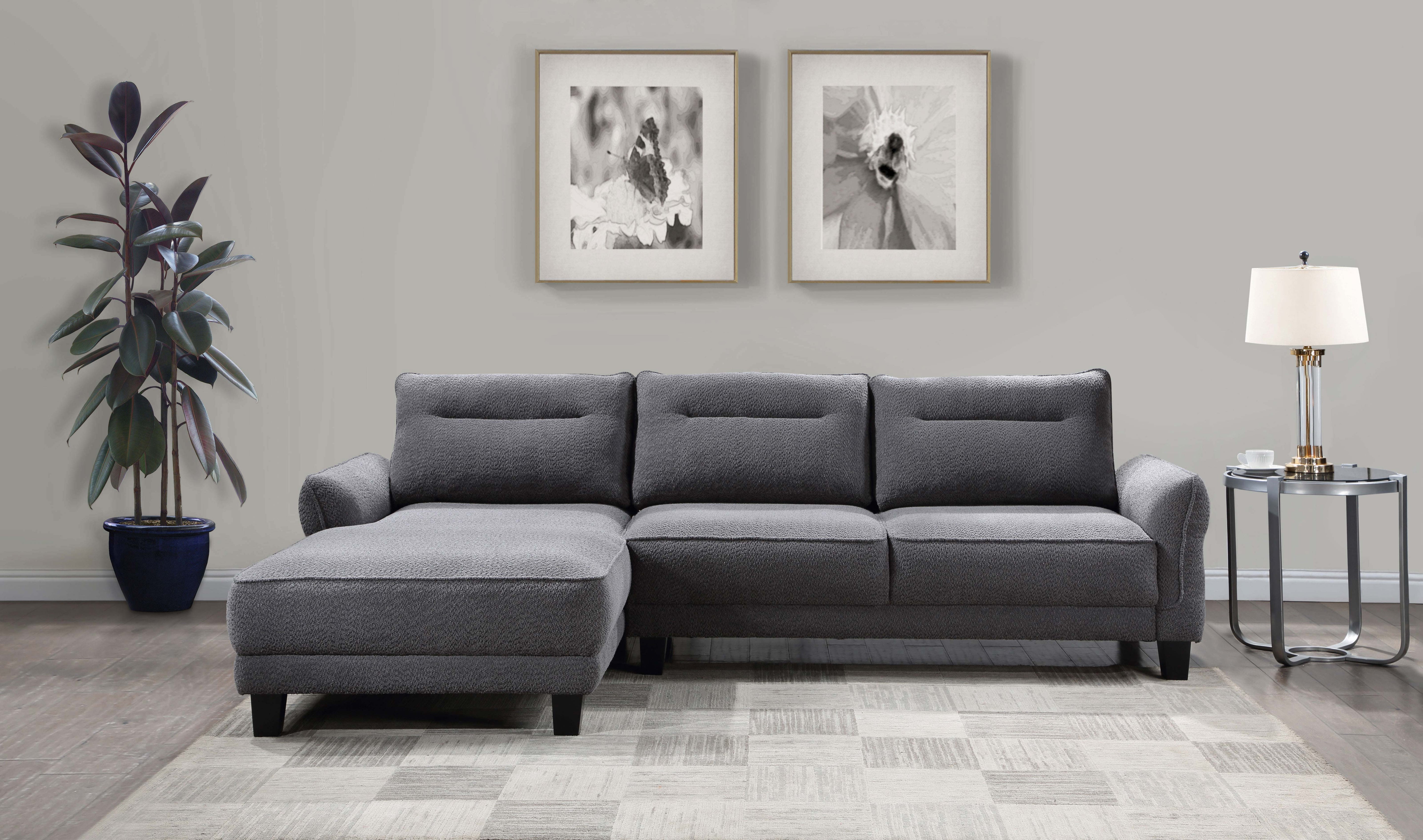Caspian Upholstered Curved Arm Chaise Sectional Sofa Grey-