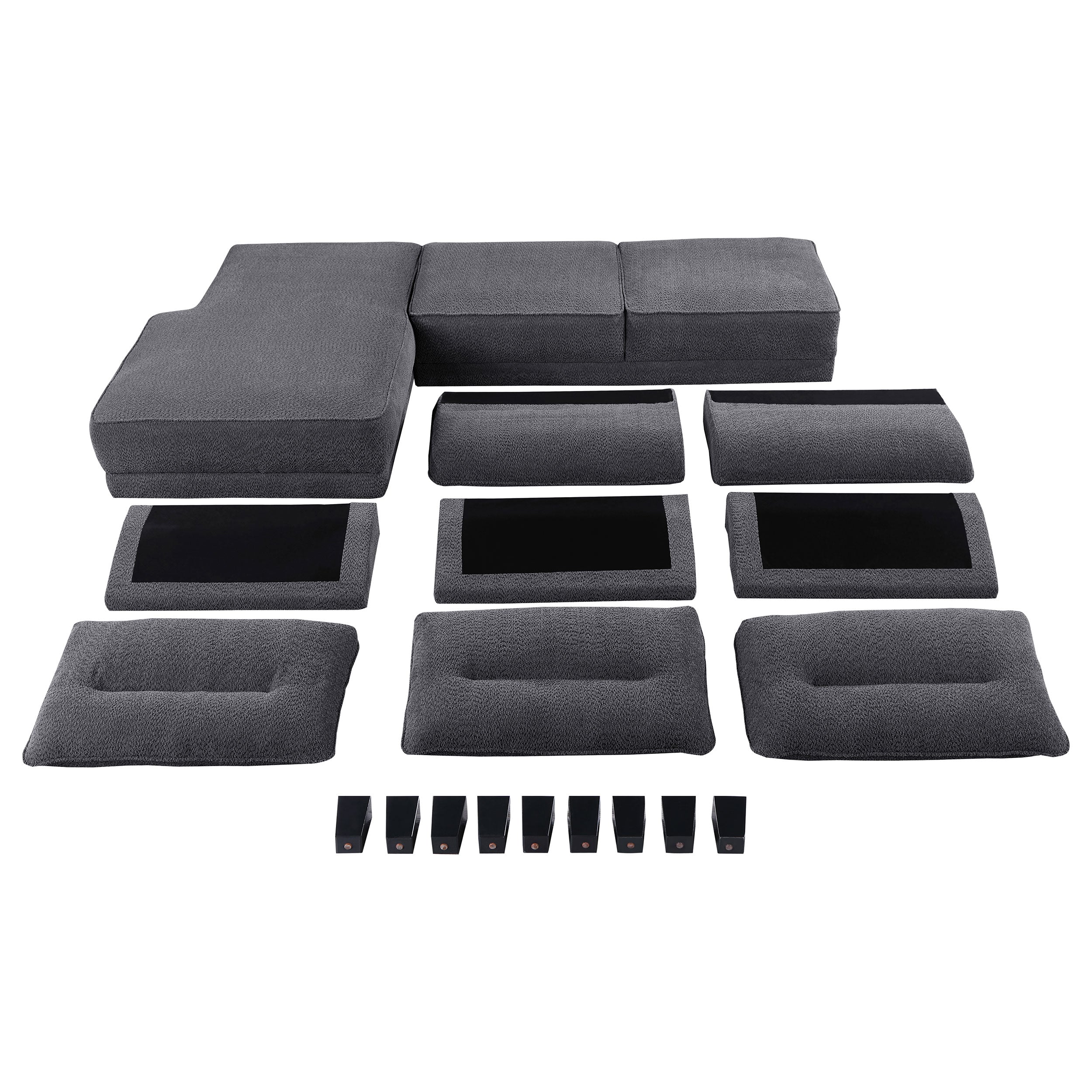 Caspian Upholstered Curved Arm Chaise Sectional Sofa Grey-