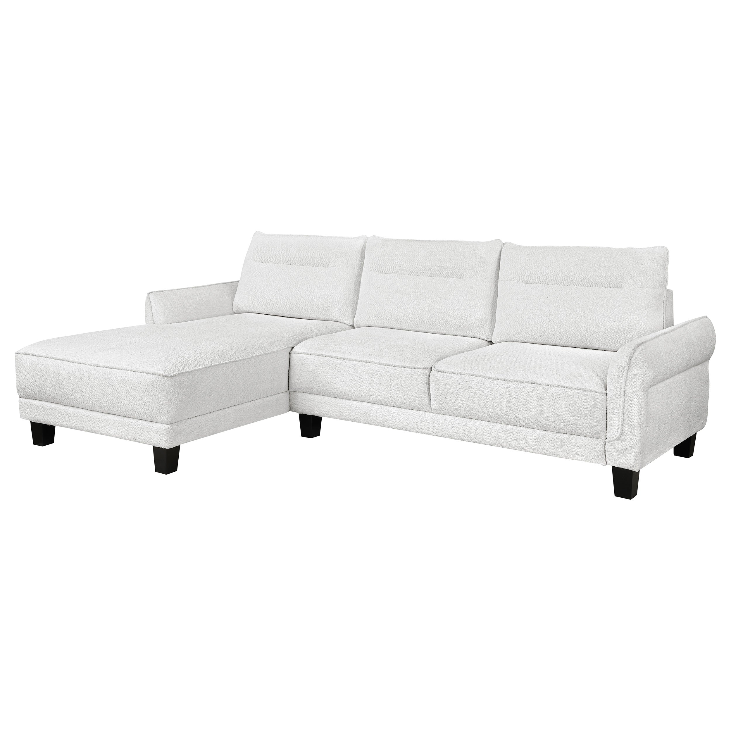 Caspian Upholstered Curved Arm Chaise Sectional Sofa White-