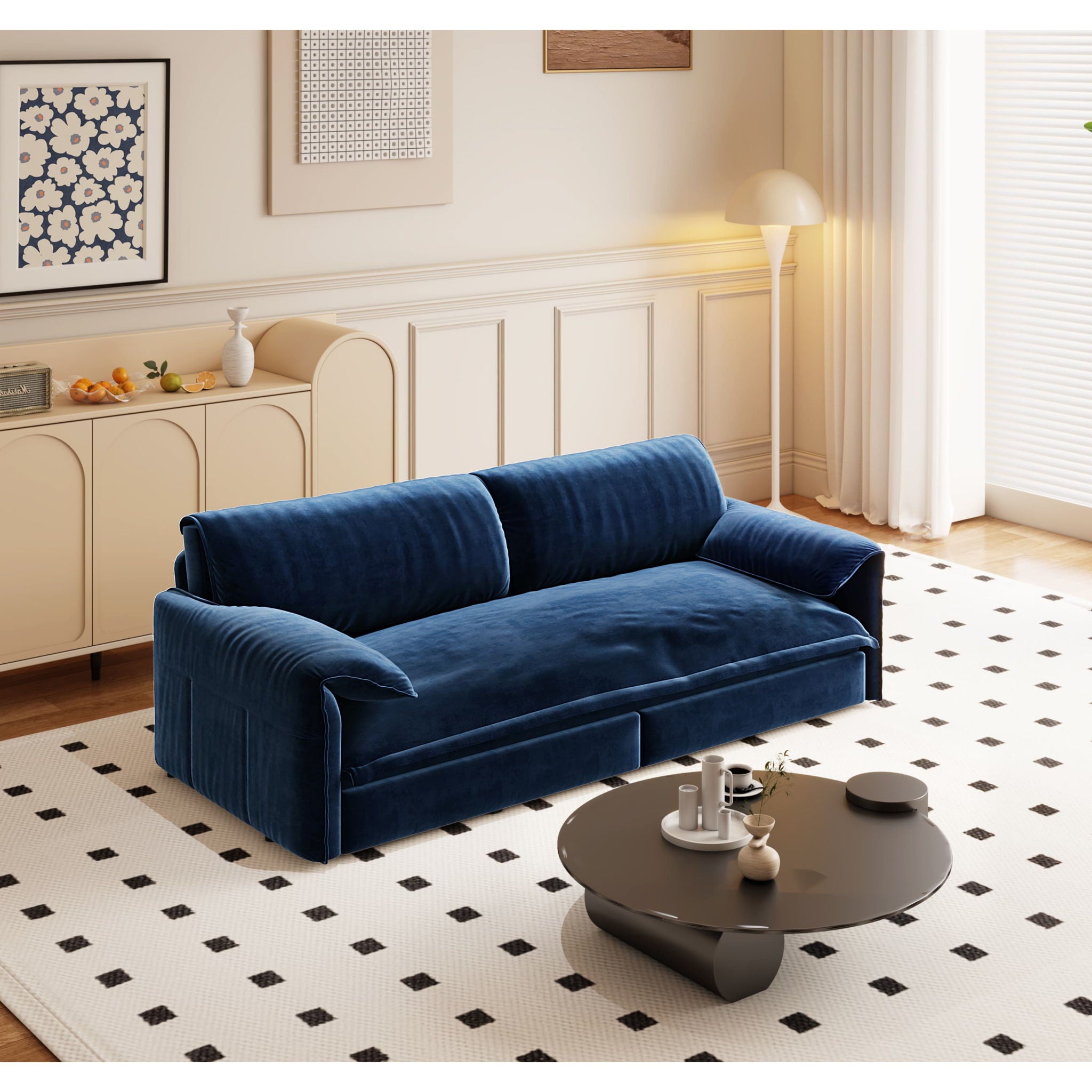 Queen Pull Out 3 In 1 Convertible Sleeper Sofa With Side Storage