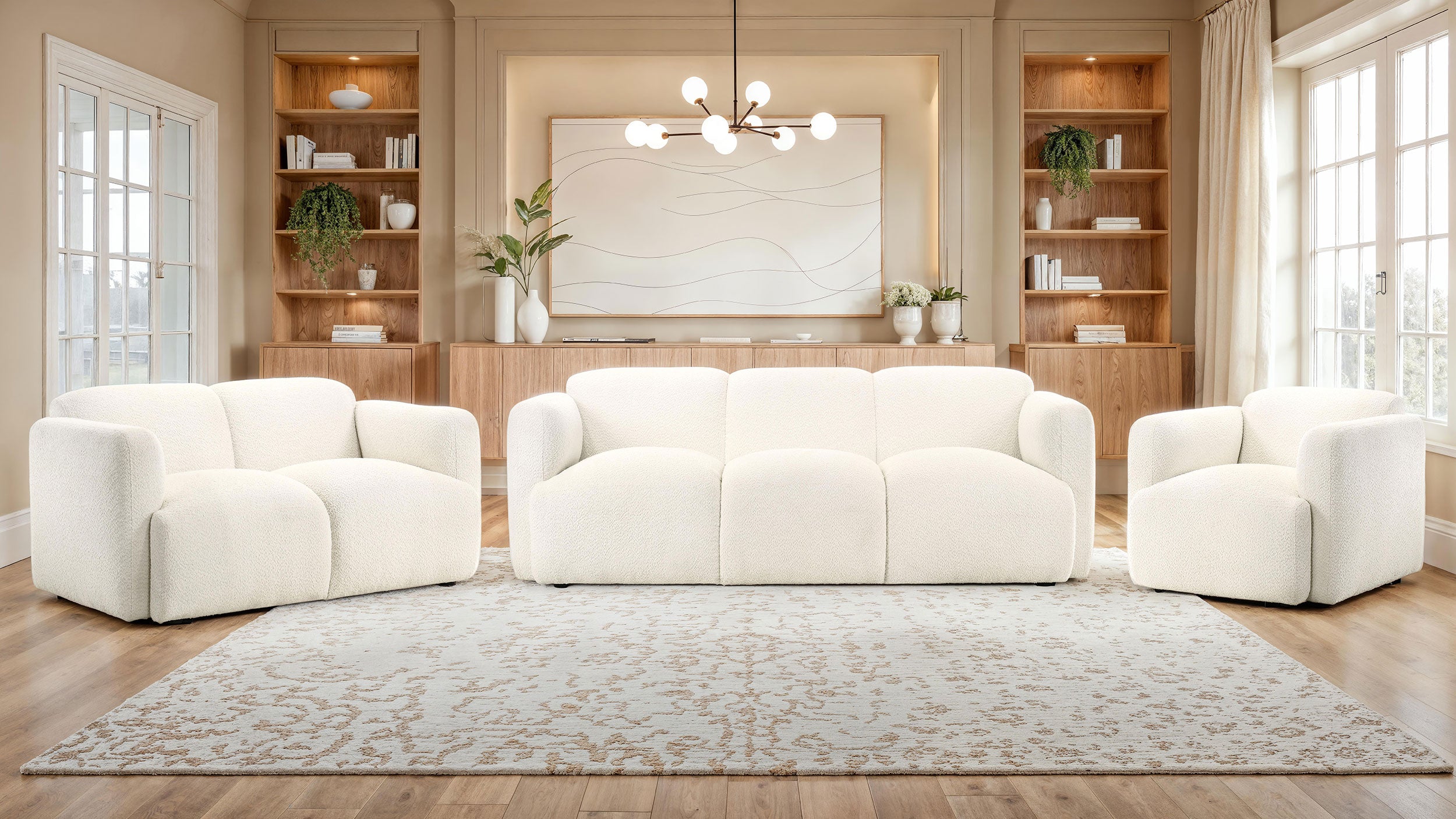 Dorset Fabric Upholstered Round Track Arm Sofa White-