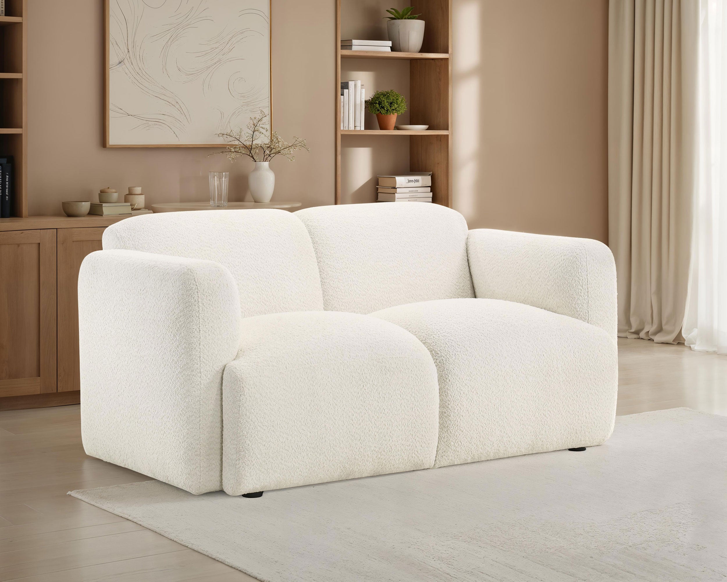 Dorset Fabric Upholstered Round Track Arm Loveseat White-
