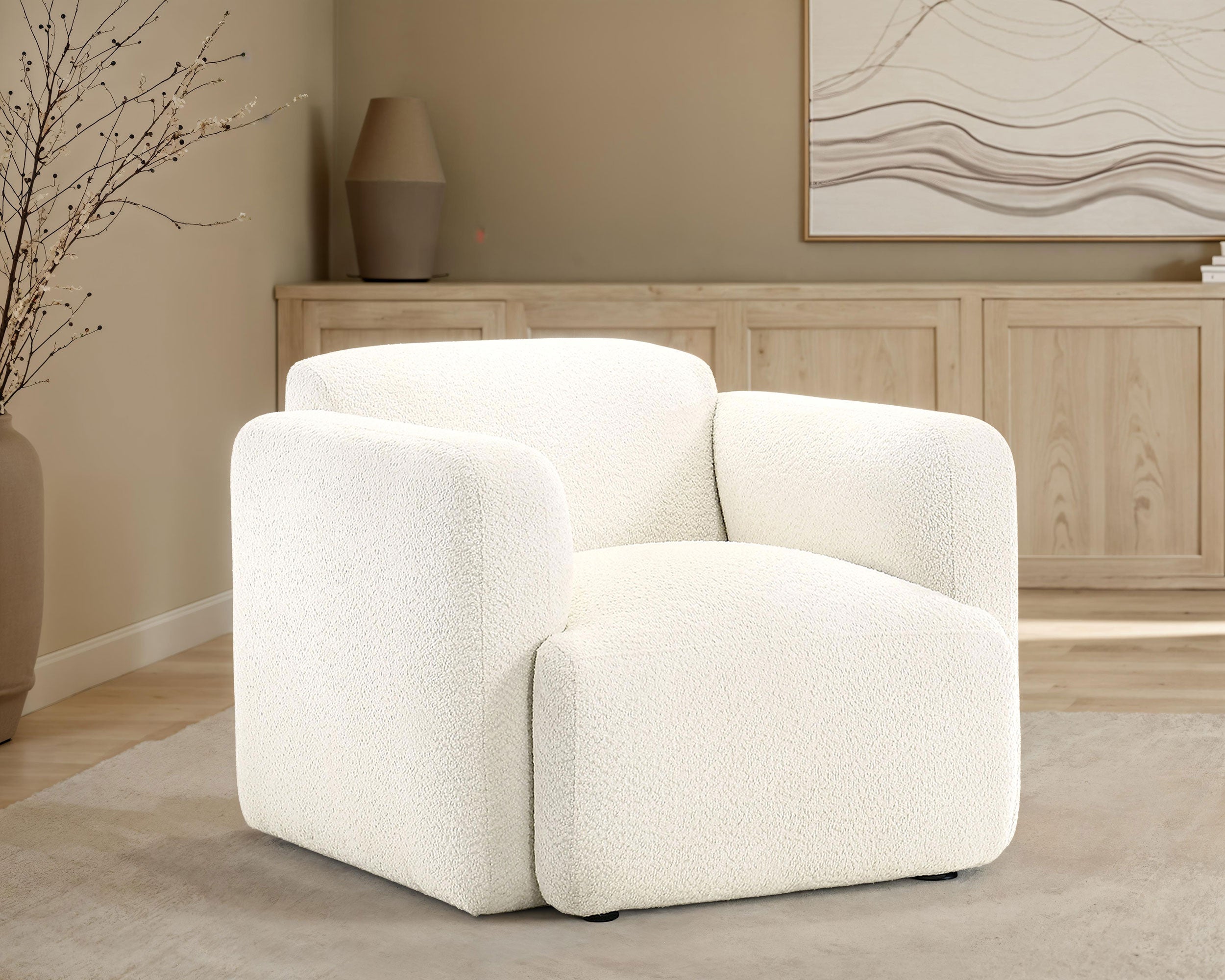 Dorset Fabric Upholstered Round Track Arm Accent Chair White-