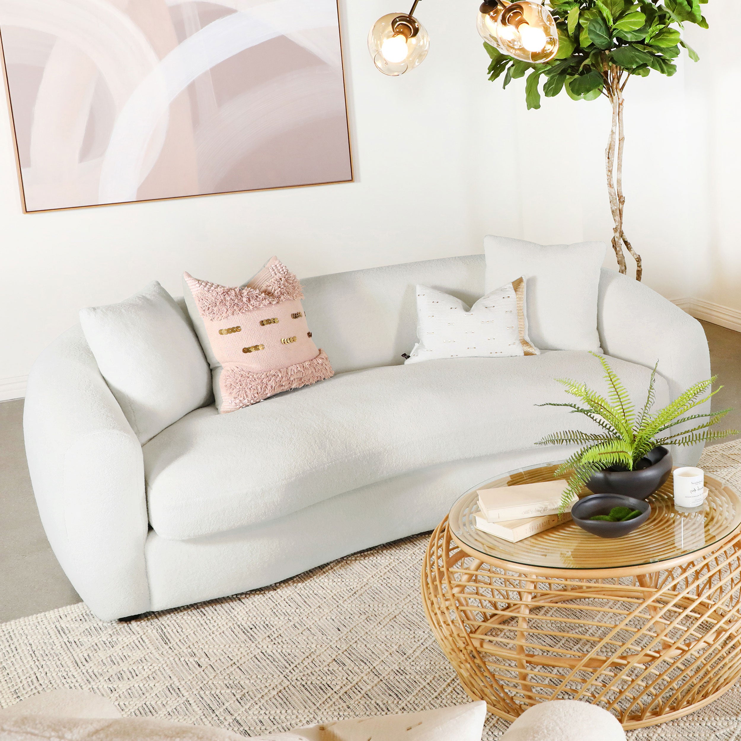 Isabella Faux Sheepskin Upholstered Sofa Natural-CoasterElevations