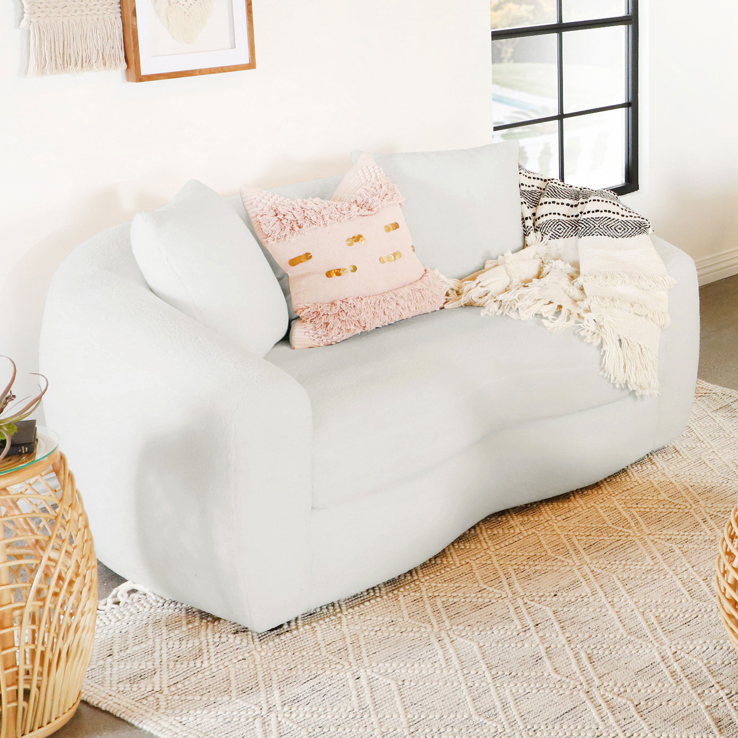 Isabella Faux Sheepskin Upholstered Loveseat Natural-CoasterElevations