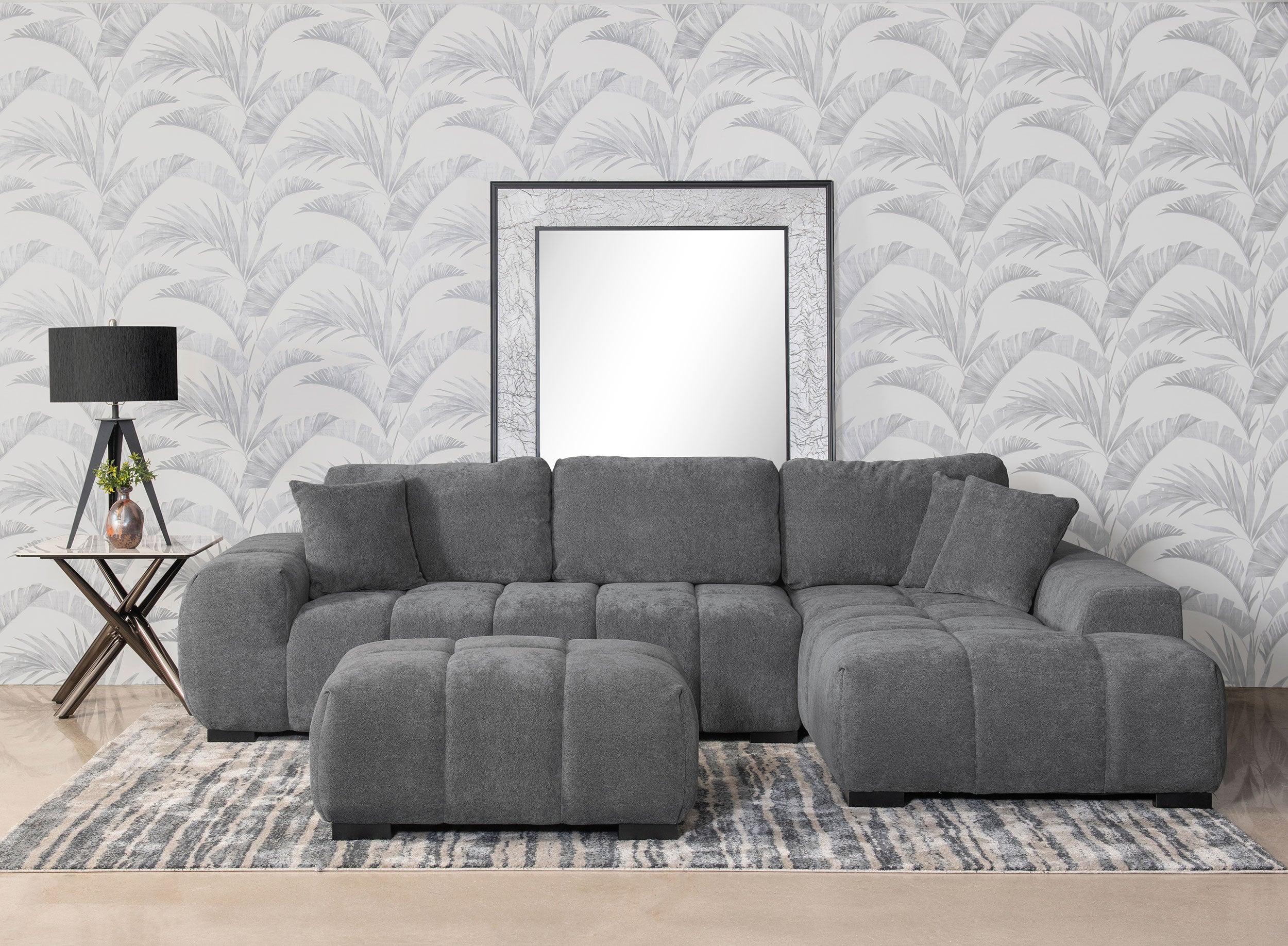 Octavia Upholstered Sectional Chaise Sofa Charcoal Grey-