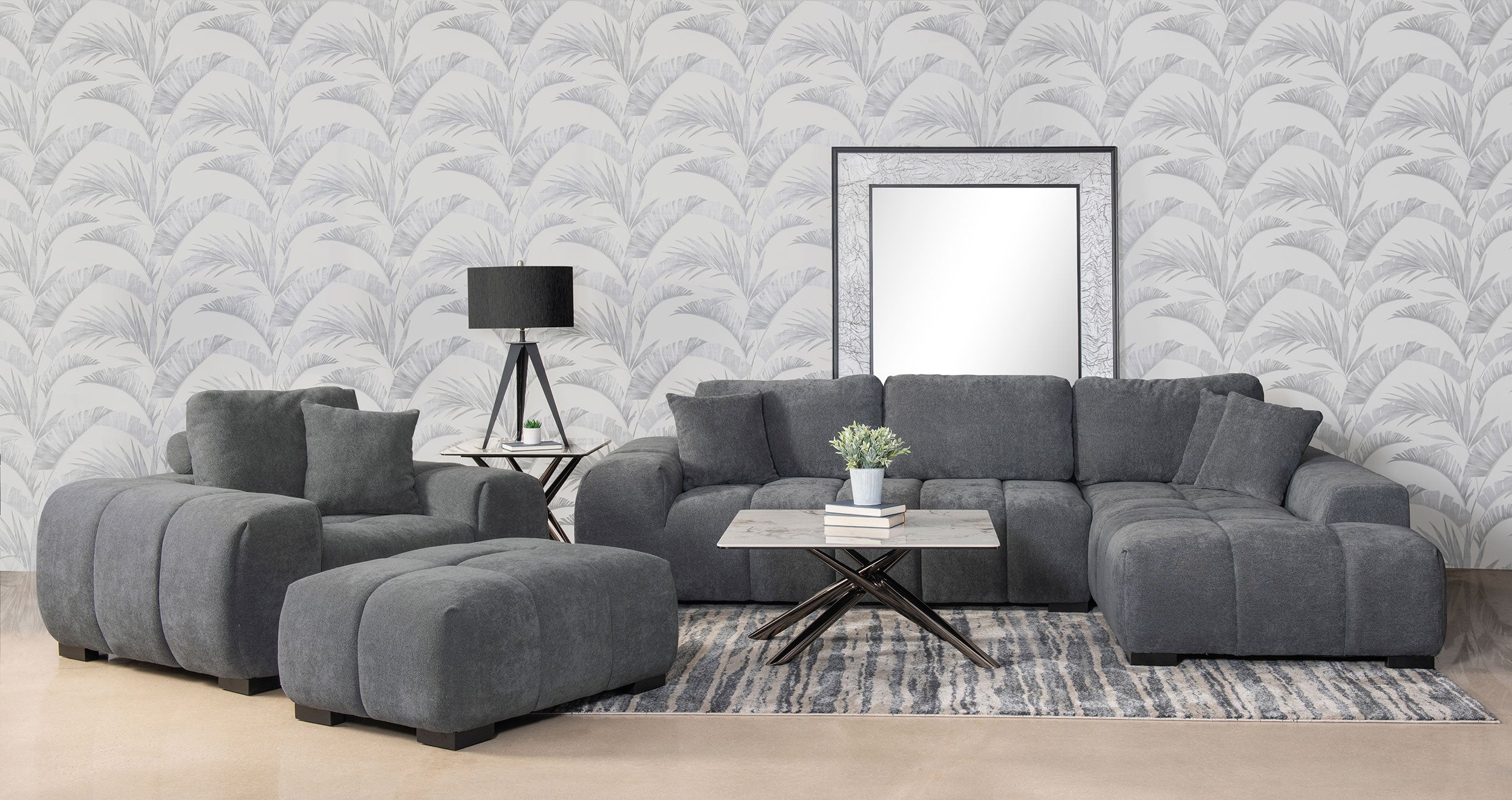 Octavia Upholstered Sectional Chaise Sofa Charcoal Grey-