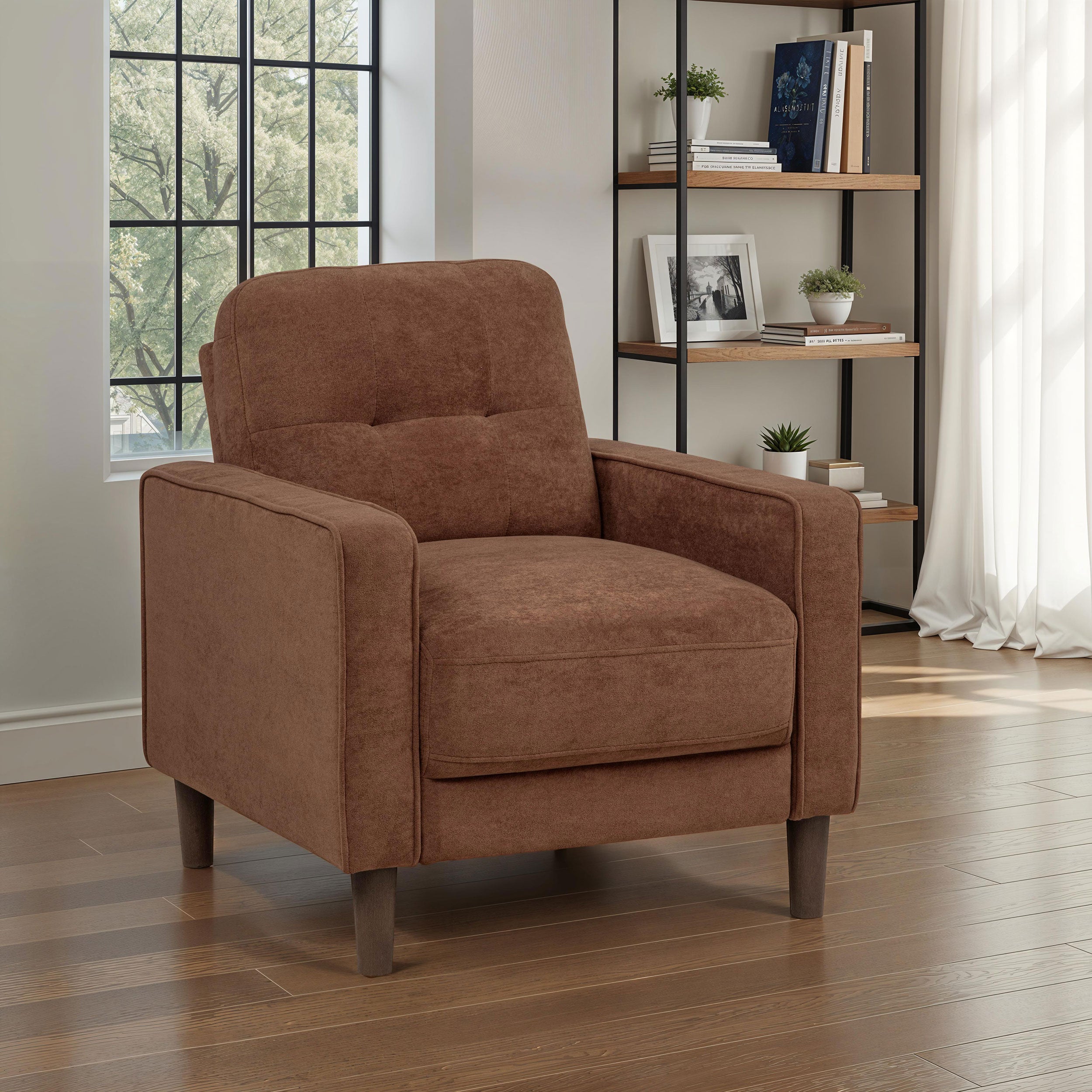 Bowen II Fabric Upholstered Track Arm Accent Chair Rust-