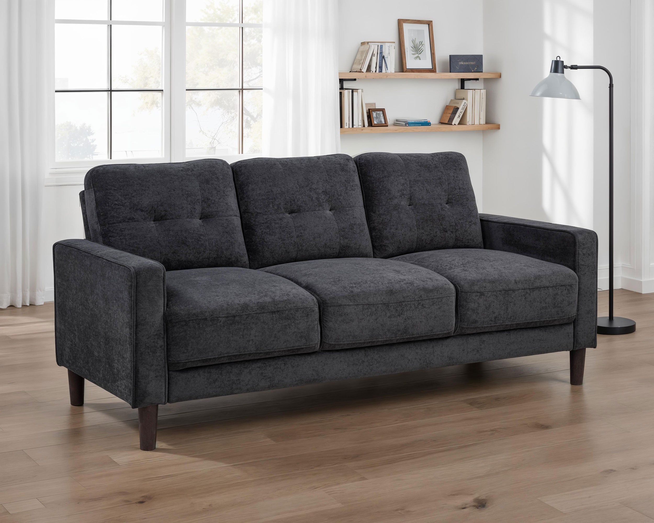 Bowen II Fabric Upholstered Track Arm Sofa Steel Grey-