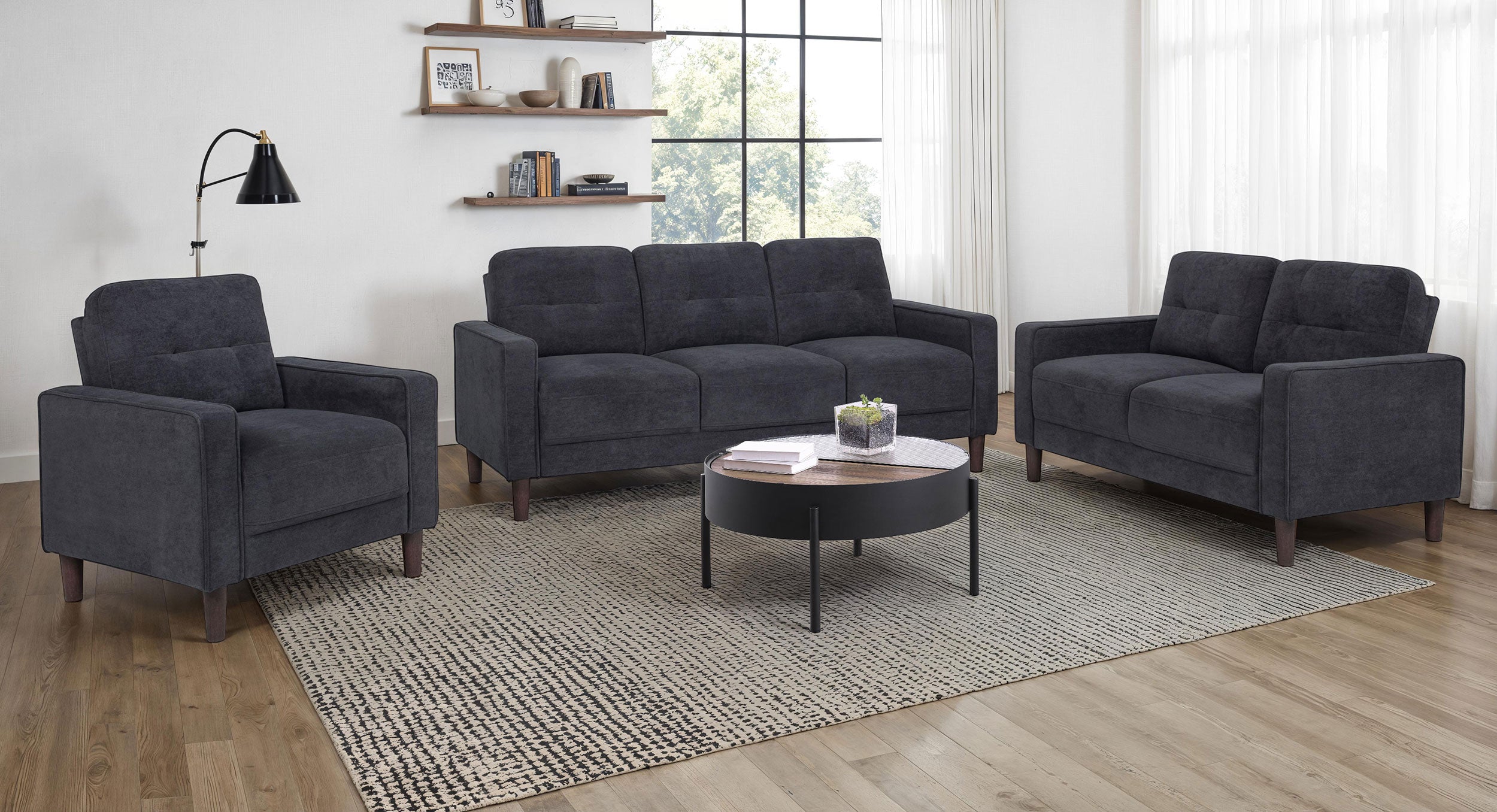 Bowen II Fabric Upholstered Track Arm Sofa Steel Grey-