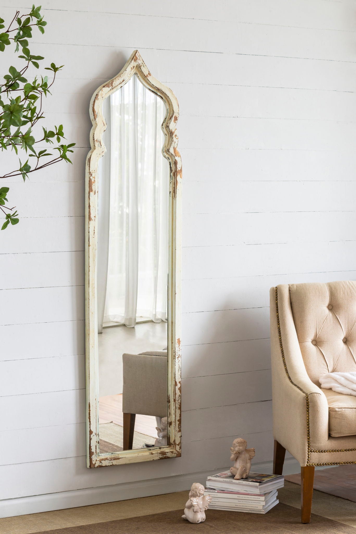 Oversized Full Length Floor Mirror, Vintage Shabby Chic Wooden Frame For Leaning, Bedroom, Living Room - White - Best Buy Furniture