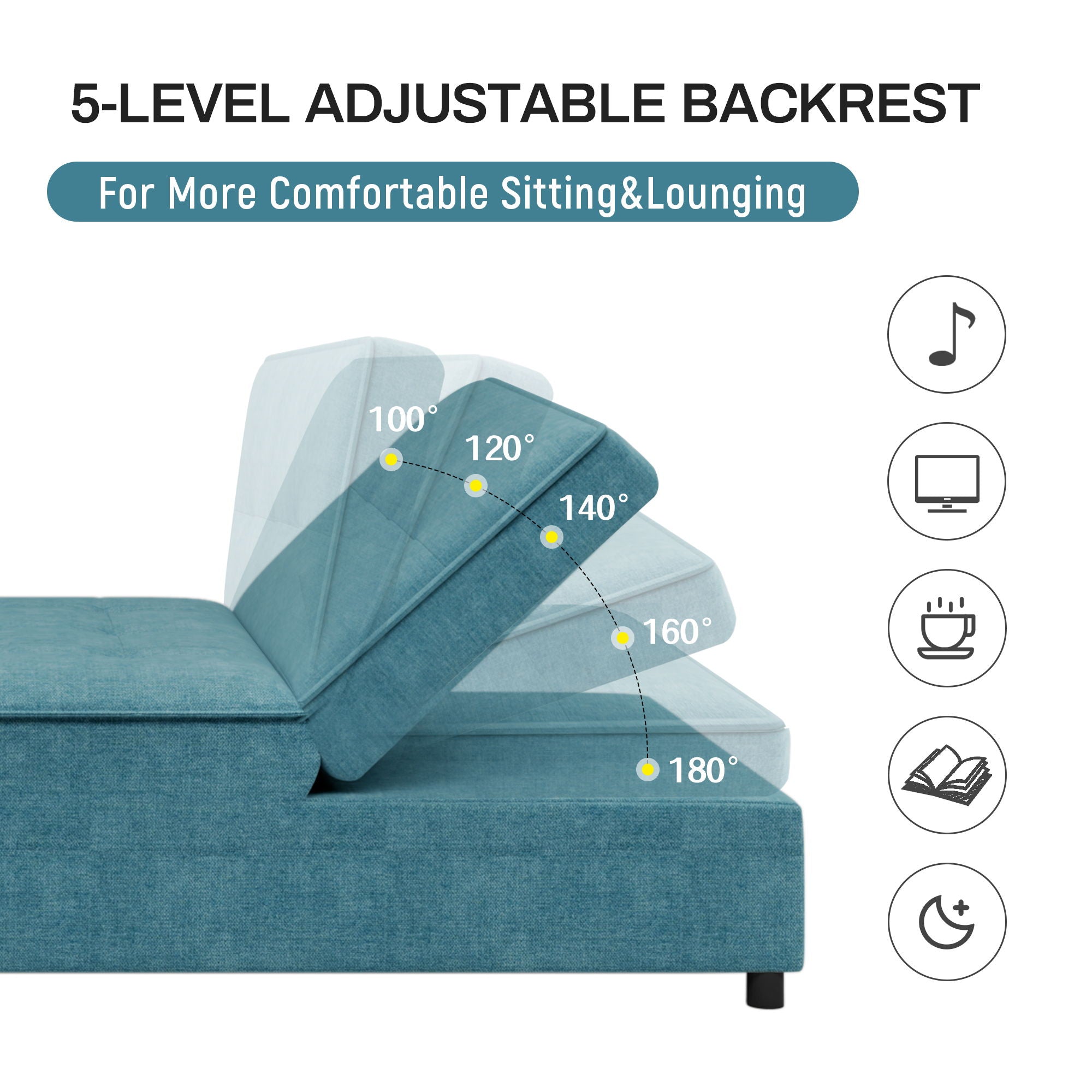 4 In 1 Sofa Bed, Multi Function Folding Ottoman Bed With Storage Pocket And USB Port For Small Room Apartment