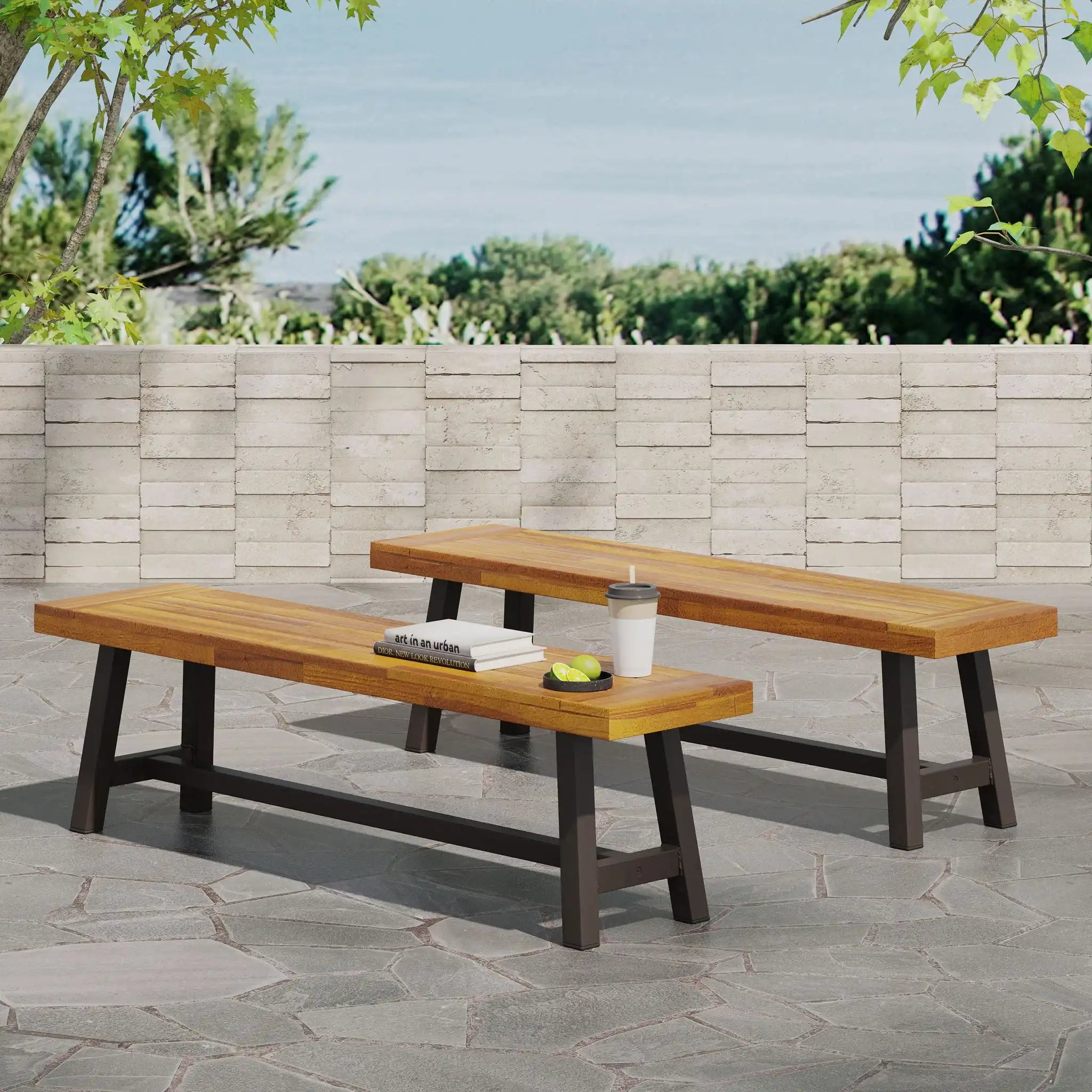Tranquilizer - Outdoor Acacia Wood Bench With Slat Panel Design