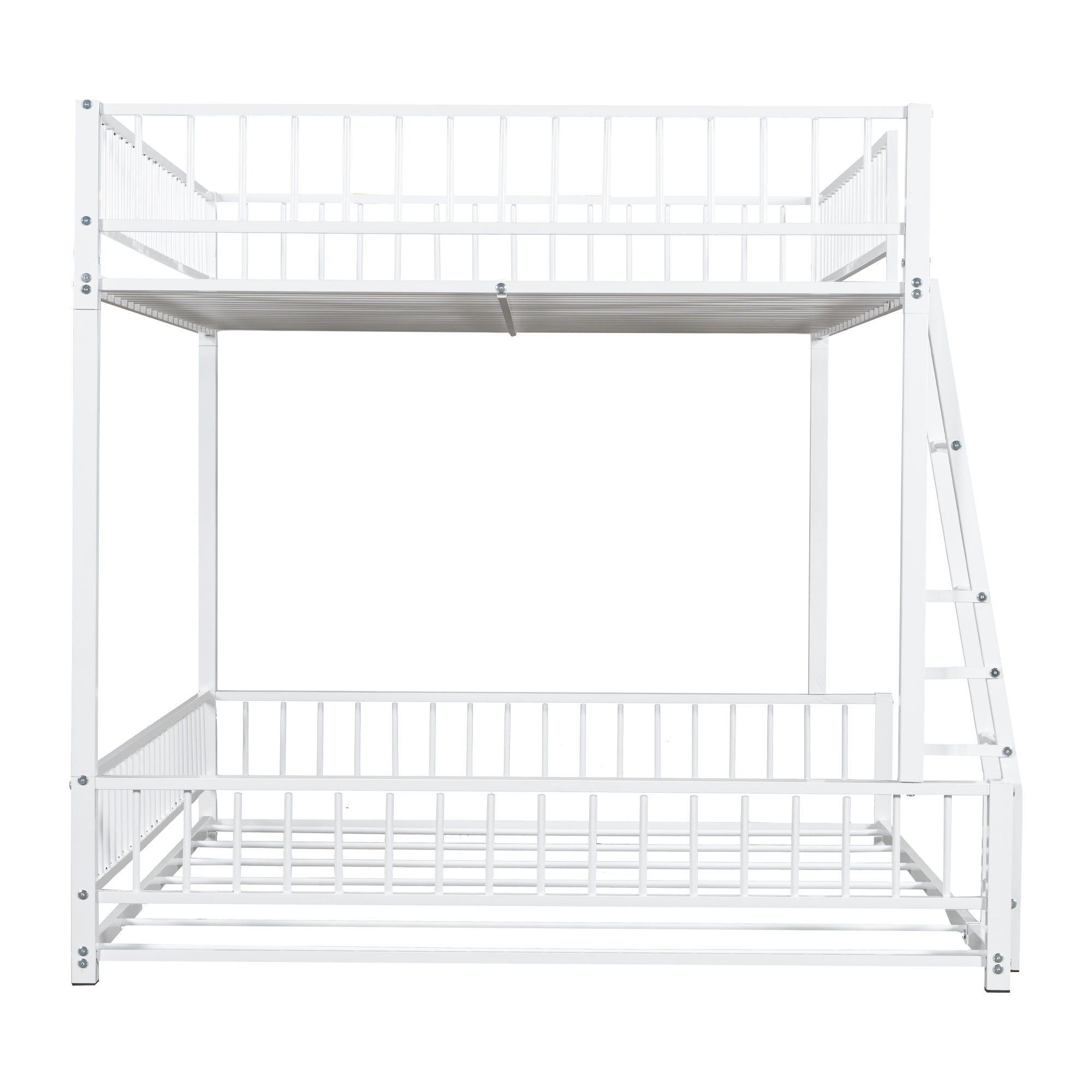 Bunk Bed Frame With Ladder And Safety Guardrails