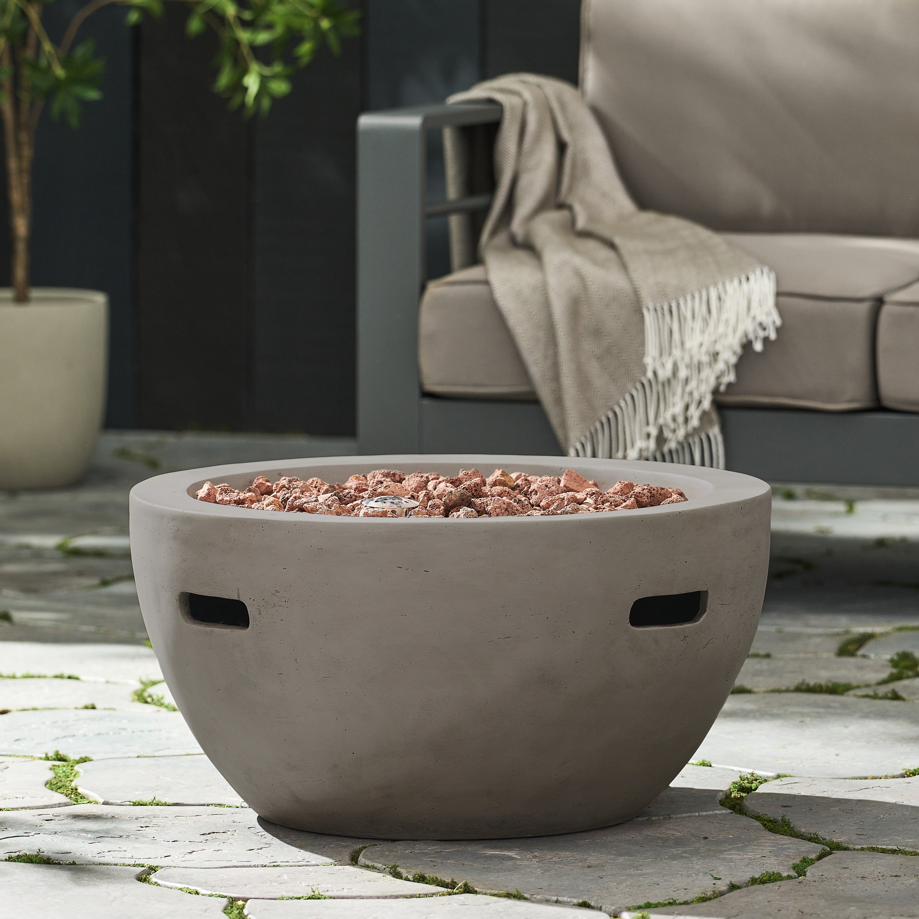 27" Bowl Shaped MGO Propane Fire Pit - Light Grey