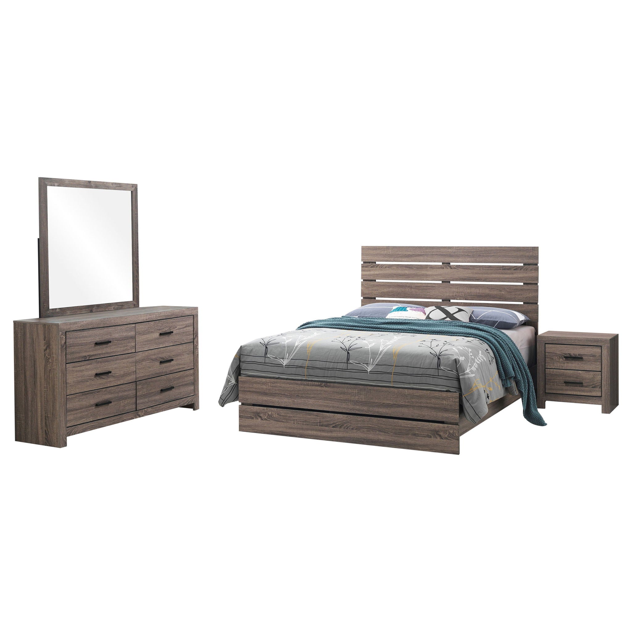 Geary - 4 Piece Queen Slatted Headboard Panel Bedroom Set - Oak