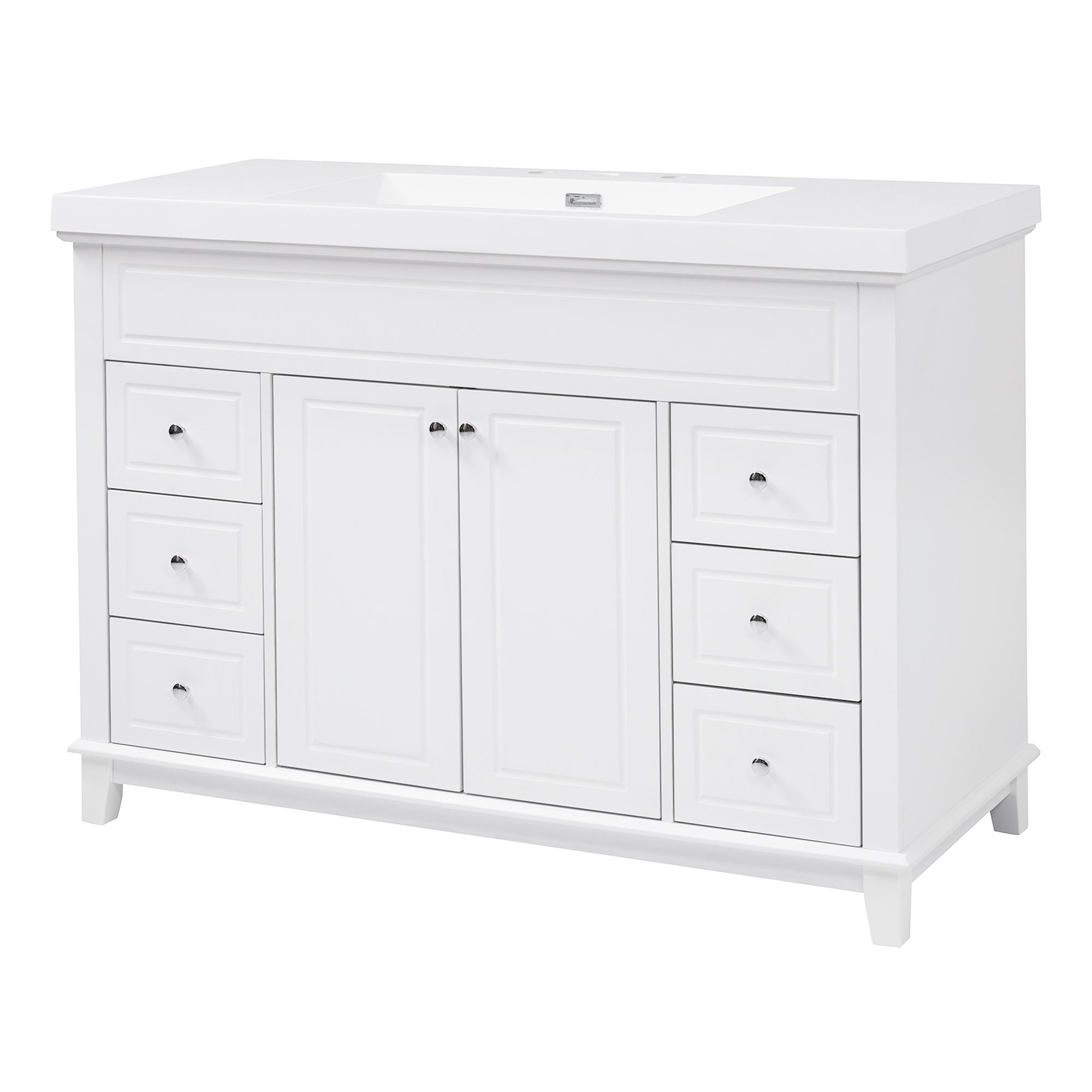 Bathroom Vanity With Sink, 6 Soft Close Drawers & Double Doors - White