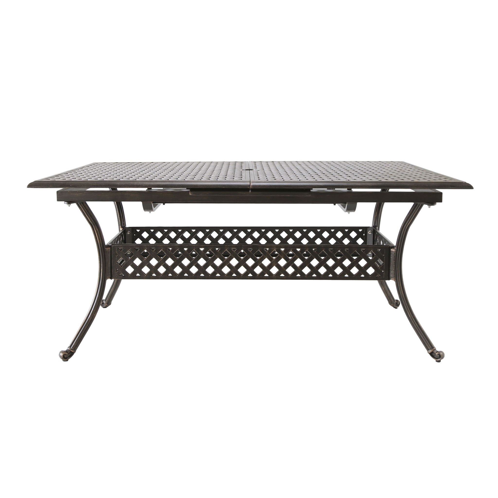Outdoor Expandable Dining Table With Umbrella Holder, Lattice Pattern And Curved Legs - Black