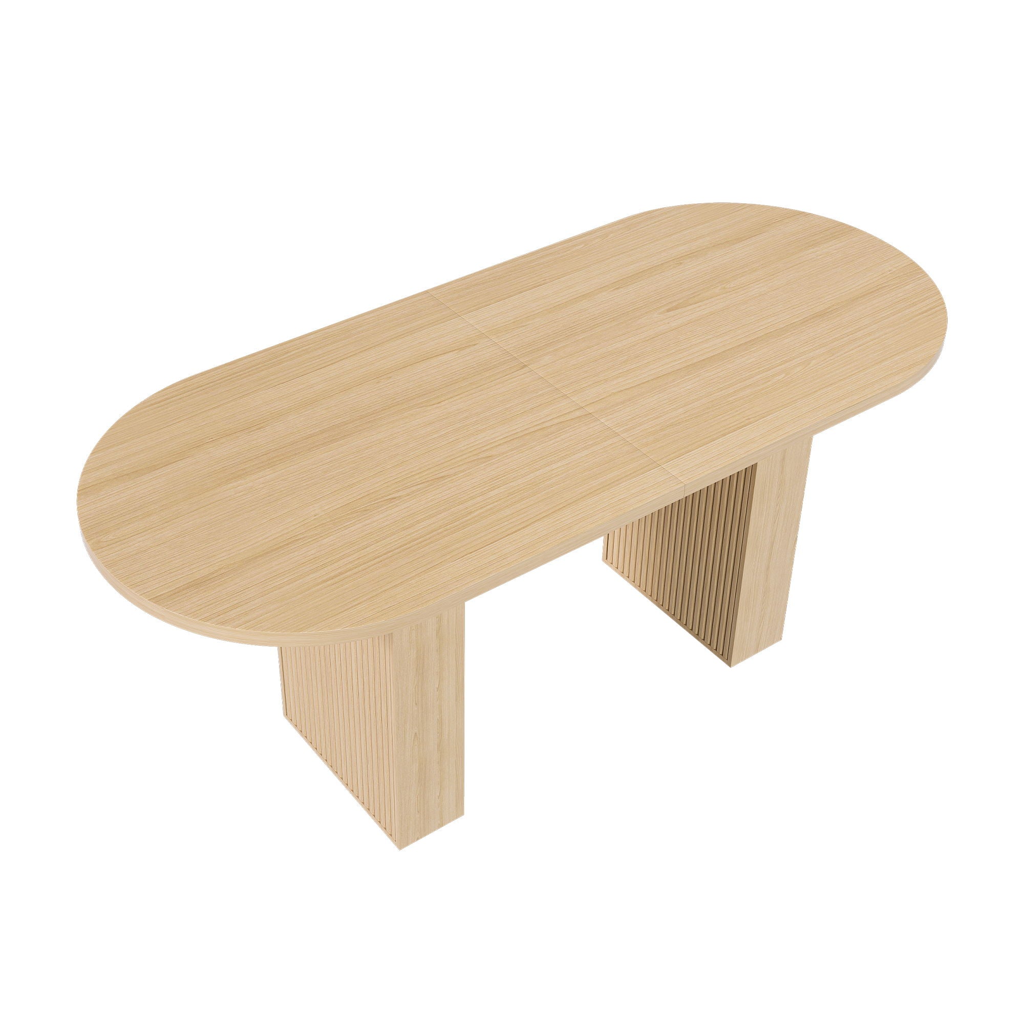 Oval Dining Table For 6 People With Wood Strip Base - Burly Wood